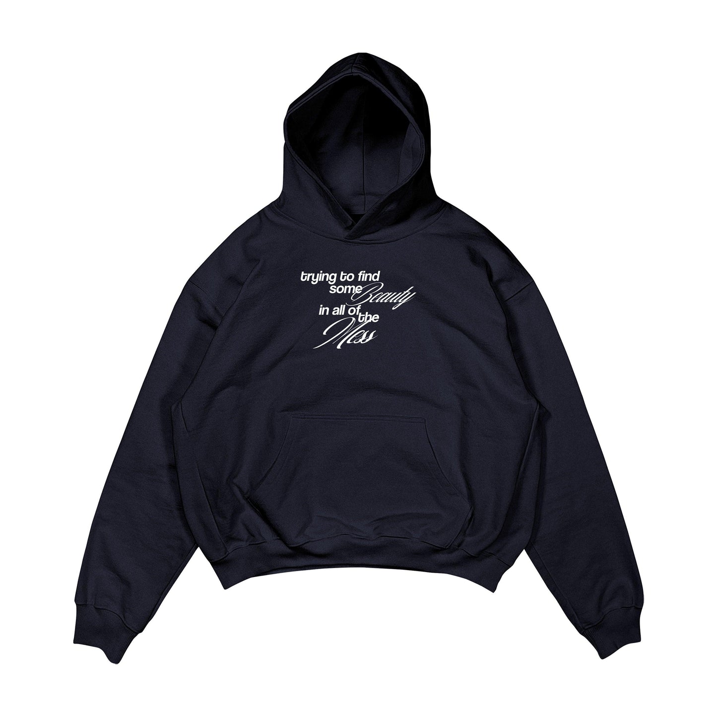Aesthetic, aşk desenli, pinterest tarzı, günlük kullanıma uygun olarak pamuklu kumaştan üretilmiş oversize koyu lacivert renk hoodie.