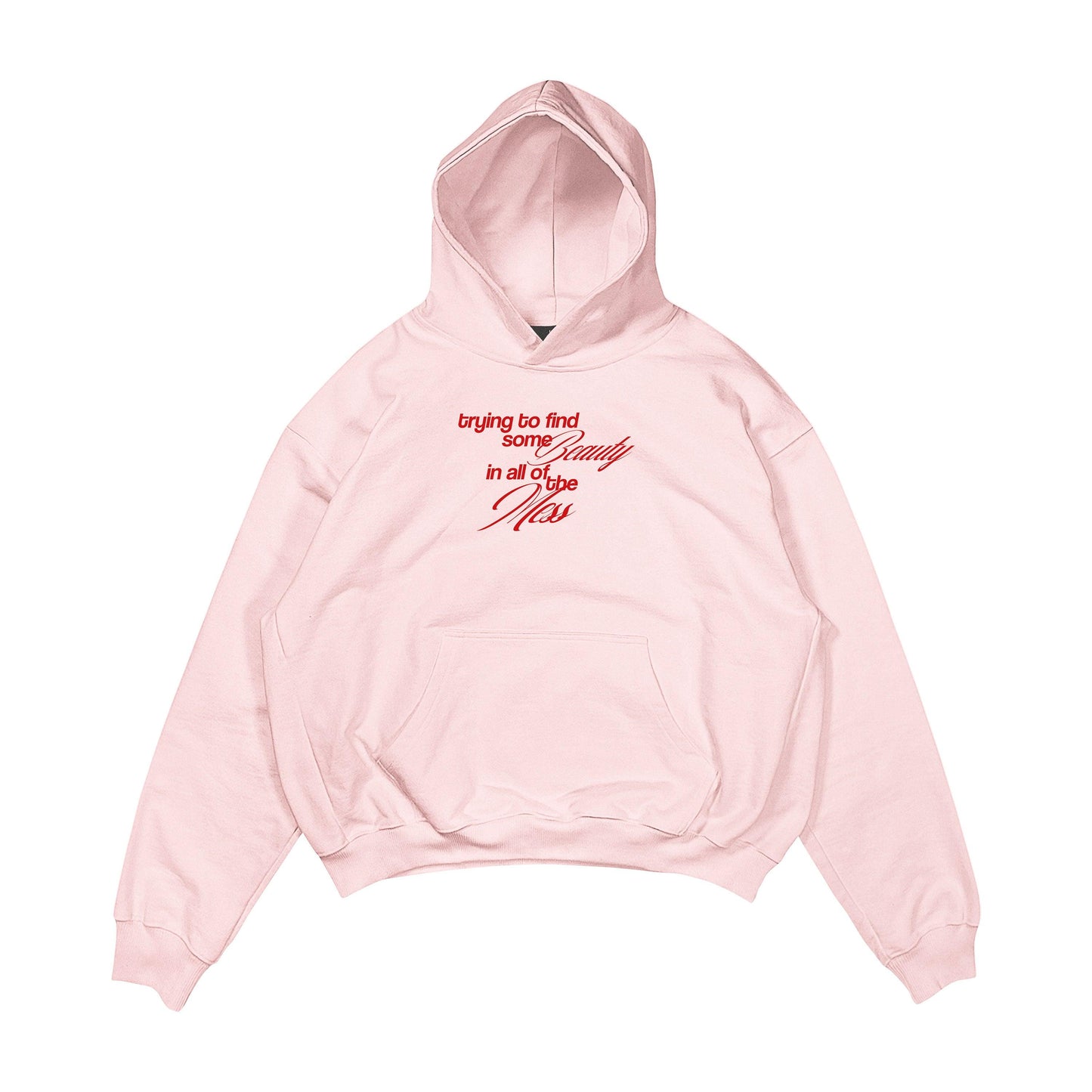 Aesthetic, aşk desenli, pinterest tarzı, günlük kullanıma uygun olarak pamuklu kumaştan üretilmiş oversize pembe renk hoodie.