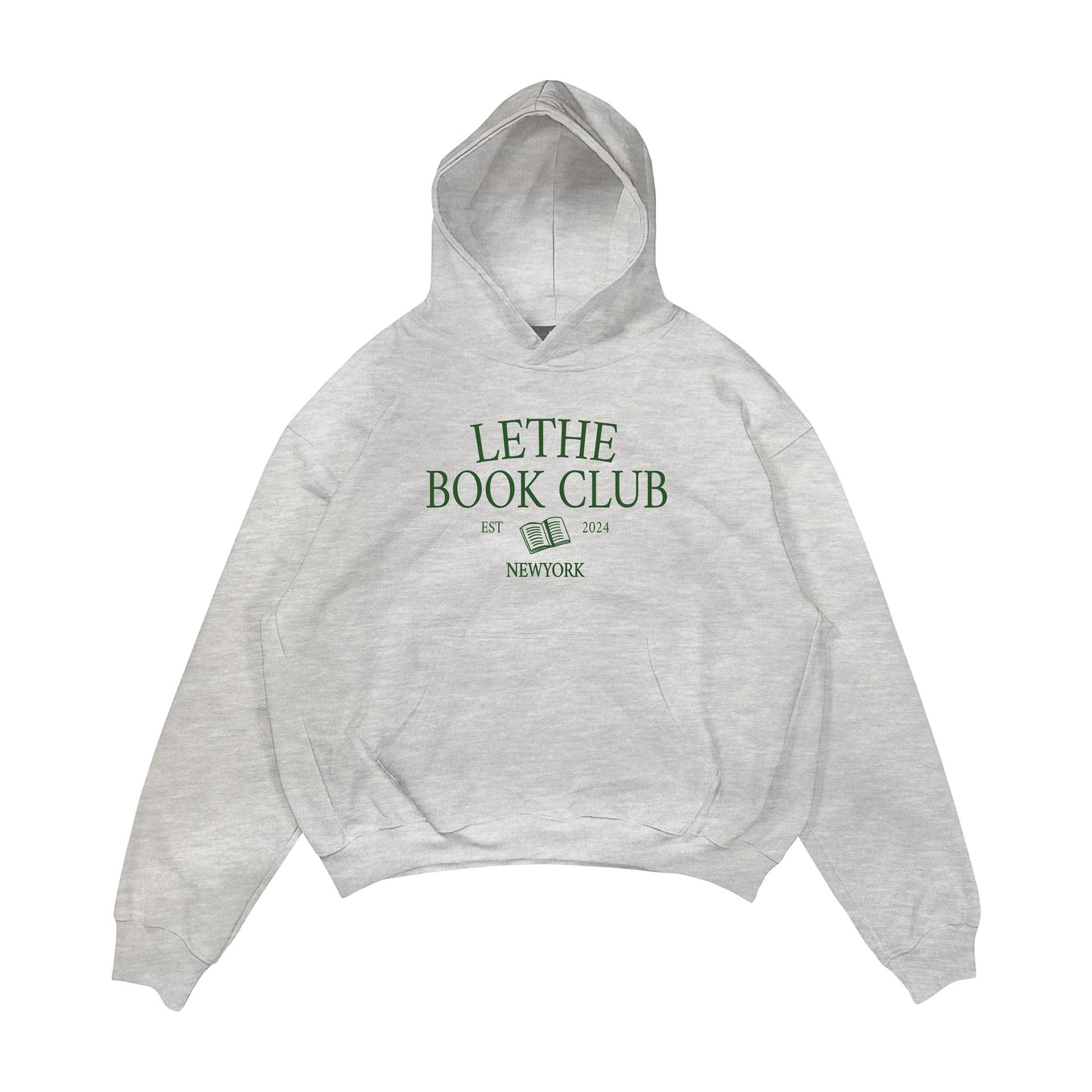 Aesthetic, book club desenli, kitap okumayı sevenlere uygun, cozy, günlük kullanıma uygun olarak pamuklu kumaştan üretilmiş oversize gri renk hoodie.