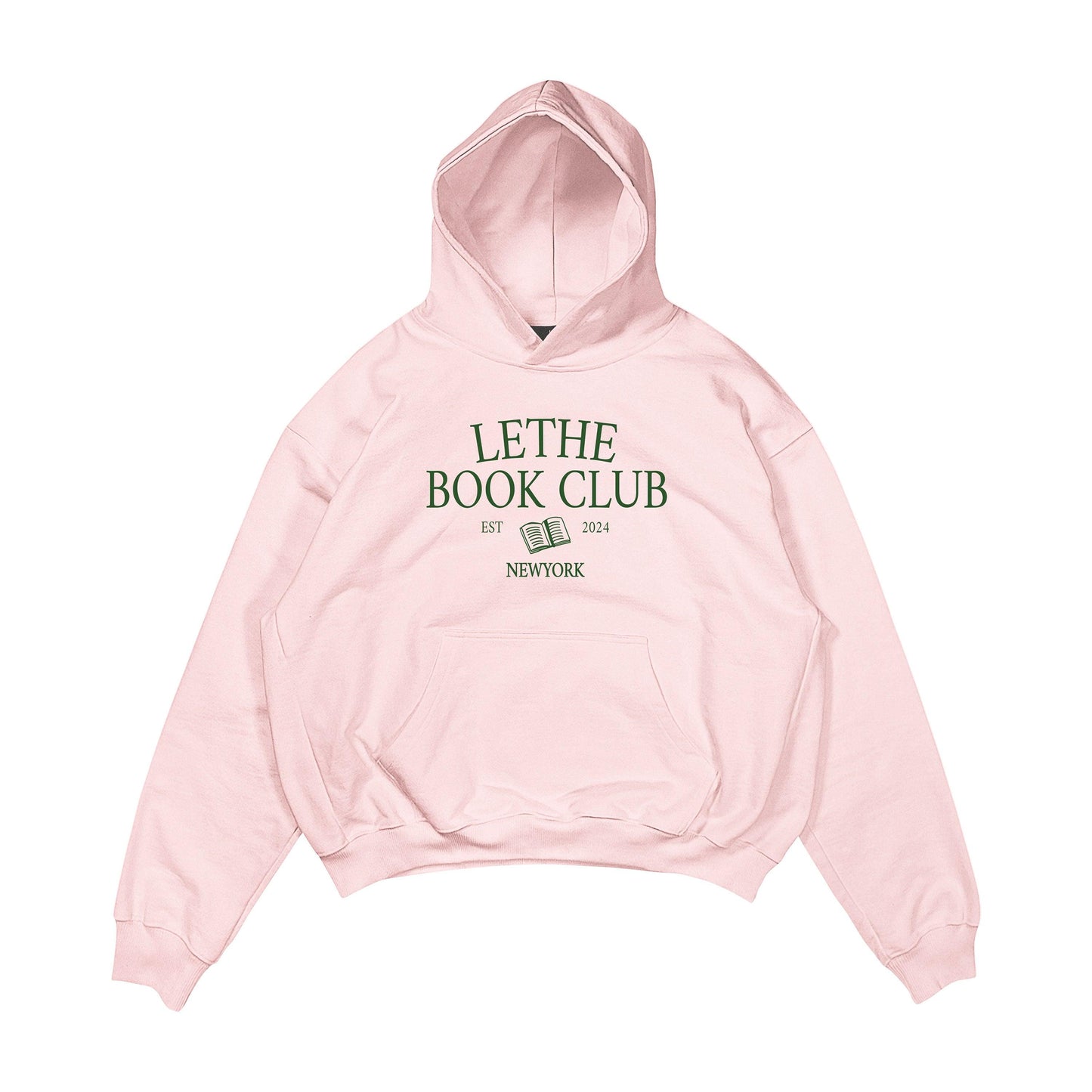 Aesthetic, book club desenli, kitap okumayı sevenlere uygun, cozy, günlük kullanıma uygun olarak pamuklu kumaştan üretilmiş oversize pembe renk hoodie.