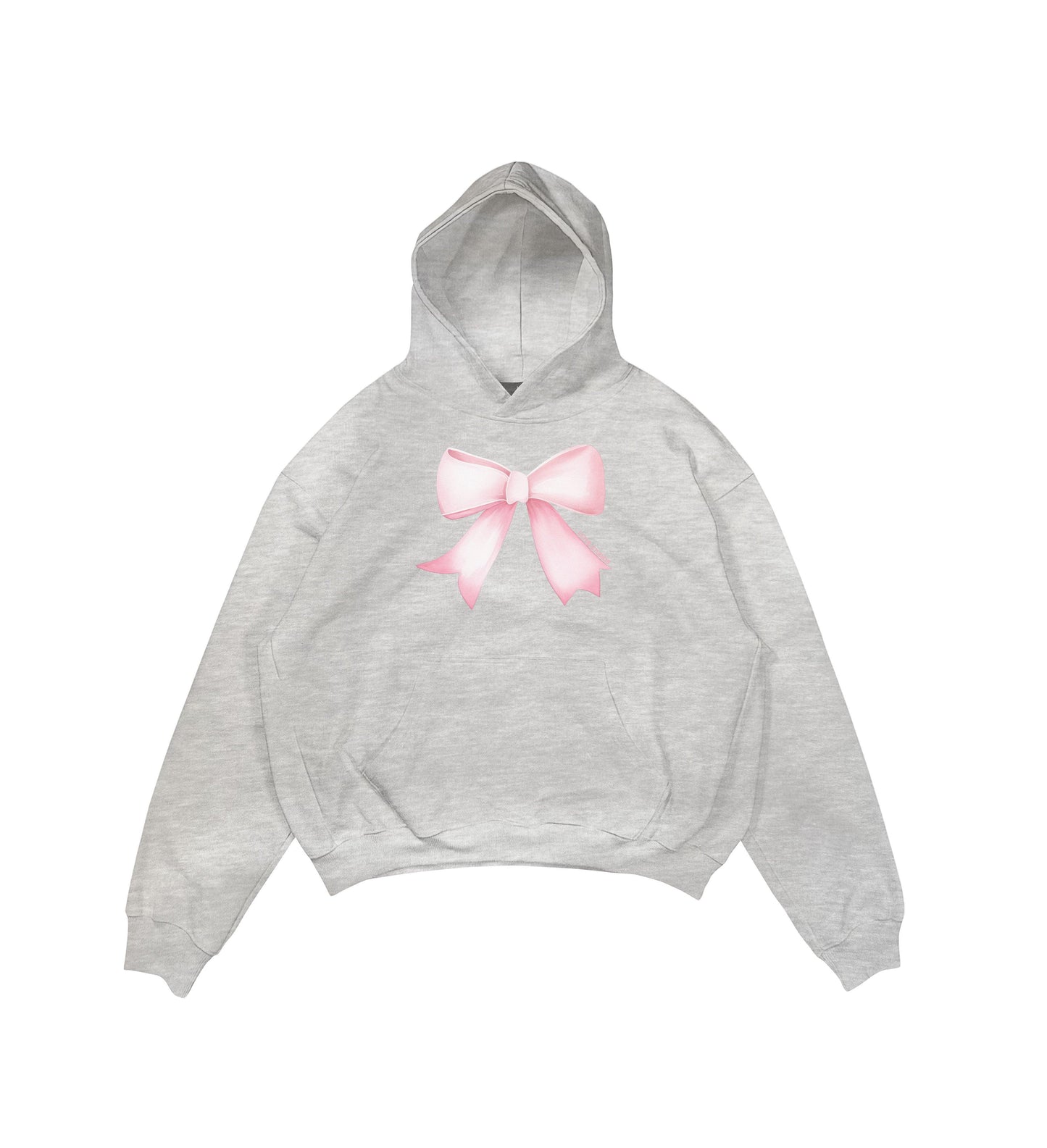 Aesthetic, kurdele desenli, ribbon, coquette, pinterest tarzı baskılı, günlük kullanıma uygun olarak pamuklu kumaştan üretilmiş oversize gri hoodie.