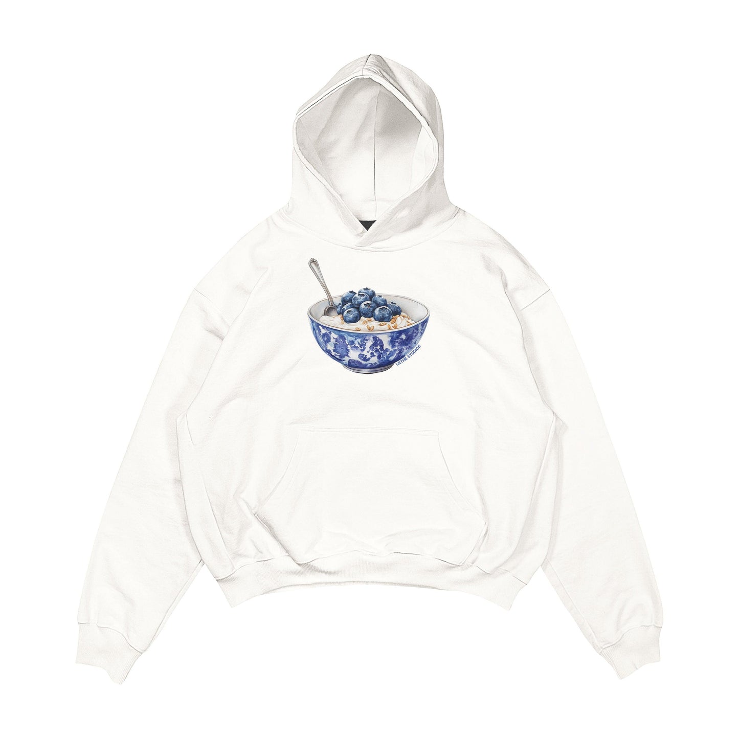 Aesthetic, yabanmersinli yulaf kasesi desenli, cozy, pinterest tarzı, günlük kullanıma uygun olarak pamuklu kumaştan üretilmiş oversize ekru renk hoodie.
