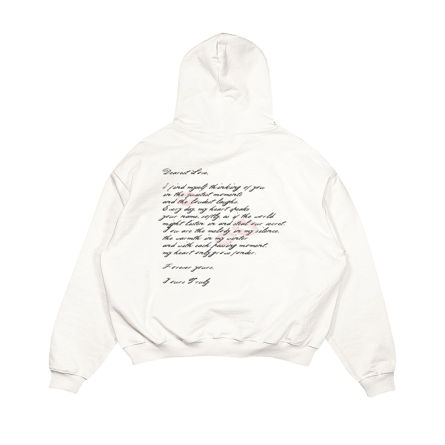 Aesthetic, aşk mektubu desenli, cozy, pinterest tarzı, günlük kullanıma uygun olarak pamuklu kumaştan üretilmiş oversize ekru renk hoodie.