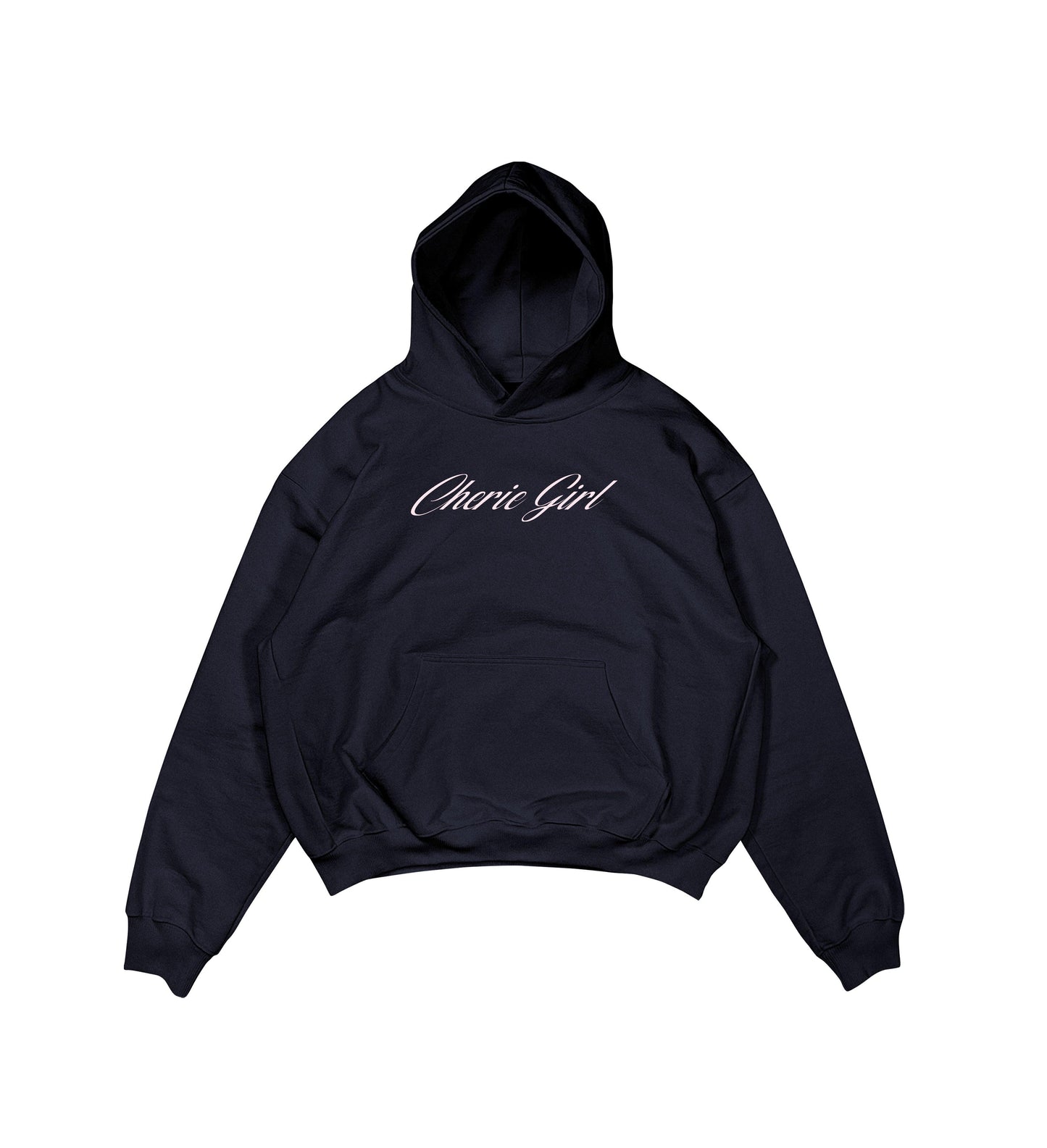 Aesthetic, cherie girl desenli, pinterest tarzı, günlük kullanıma uygun olarak pamuklu kumaştan üretilmiş oversize koyu lacivert renk hoodie.