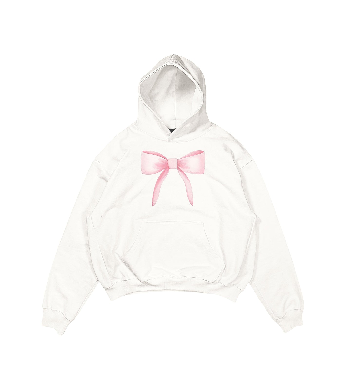 Aesthetic, ribbon desenli, ribbon, coquette, pinterest tarzı baskılı, günlük kullanıma uygun olarak pamuklu kumaştan üretilmiş oversize ekru hoodie.