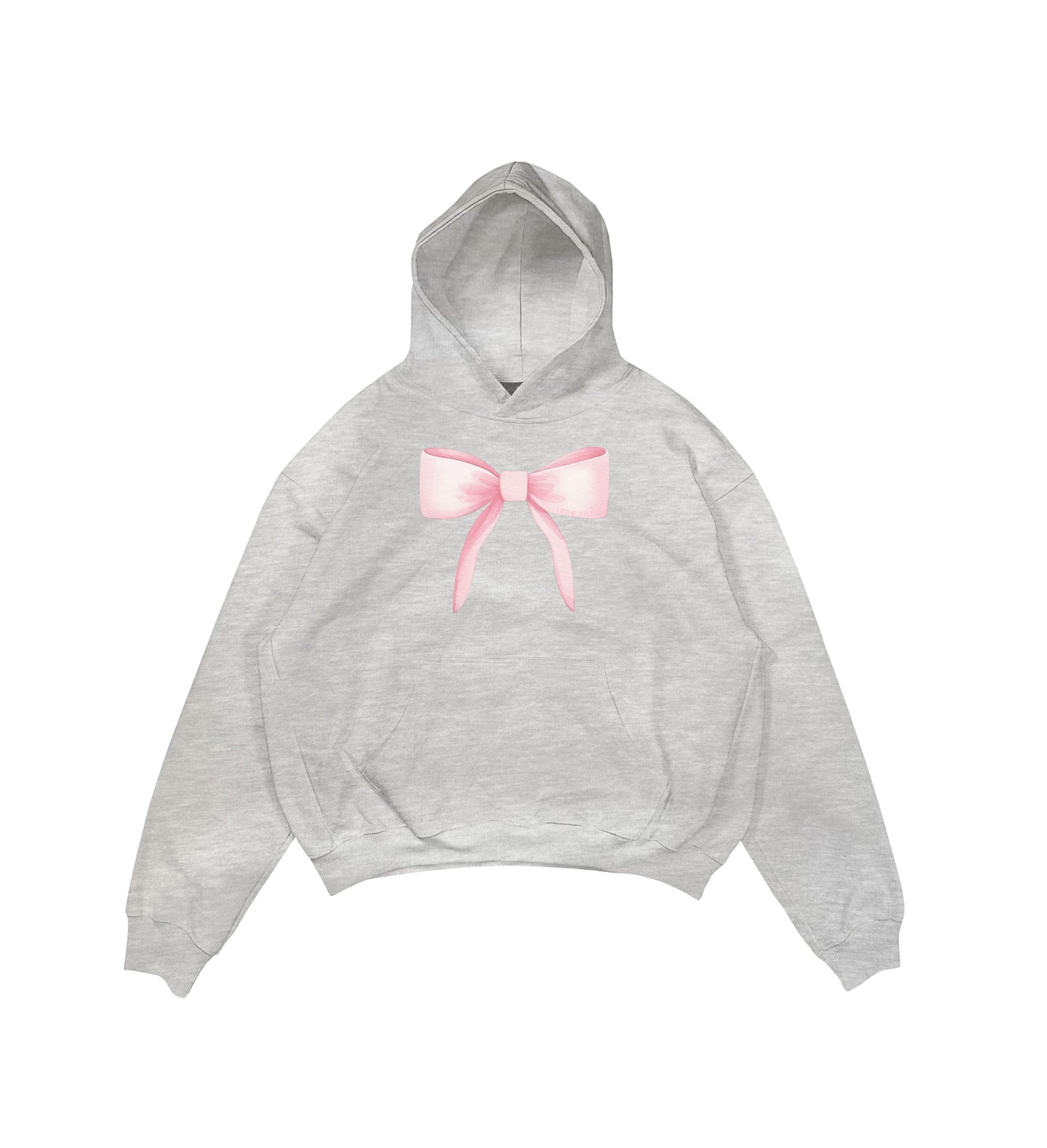 Aesthetic, ribbon desenli, ribbon, coquette, pinterest tarzı baskılı, günlük kullanıma uygun olarak pamuklu kumaştan üretilmiş oversize gri hoodie.