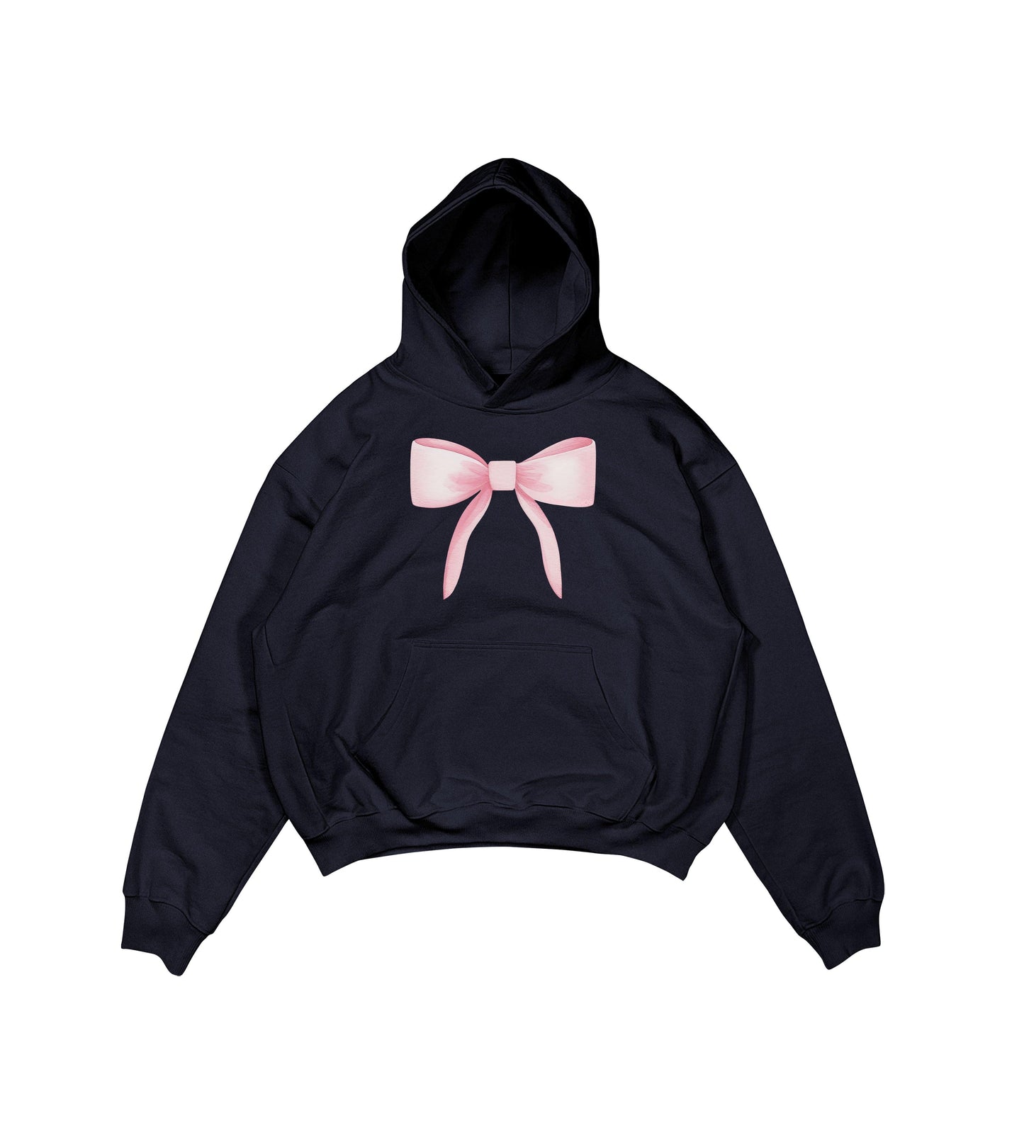 Aesthetic, ribbon desenli, ribbon, coquette, pinterest tarzı baskılı, günlük kullanıma uygun olarak pamuklu kumaştan üretilmiş oversize koyu lacivert hoodie.