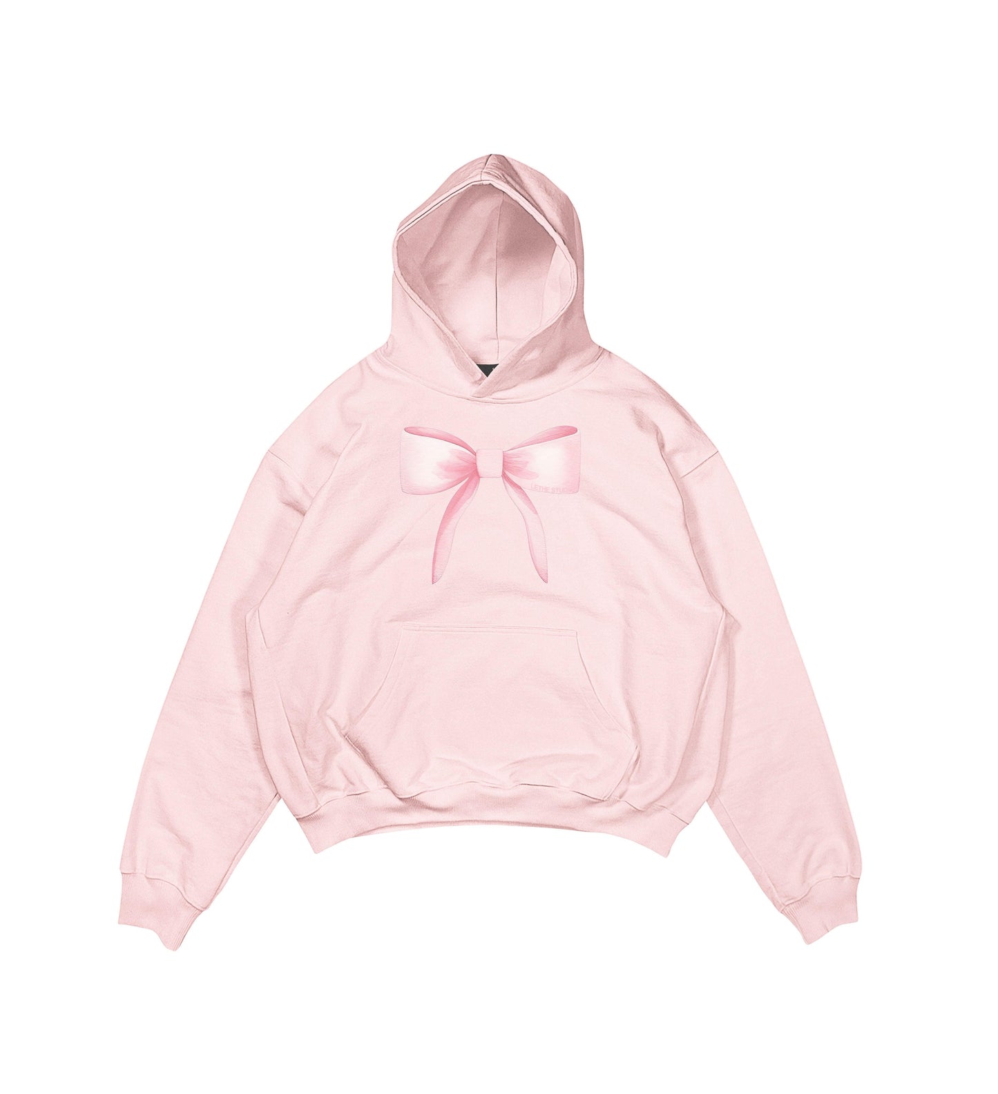 Aesthetic, ribbon desenli, ribbon, coquette, pinterest tarzı baskılı, günlük kullanıma uygun olarak pamuklu kumaştan üretilmiş oversize pembe hoodie.
