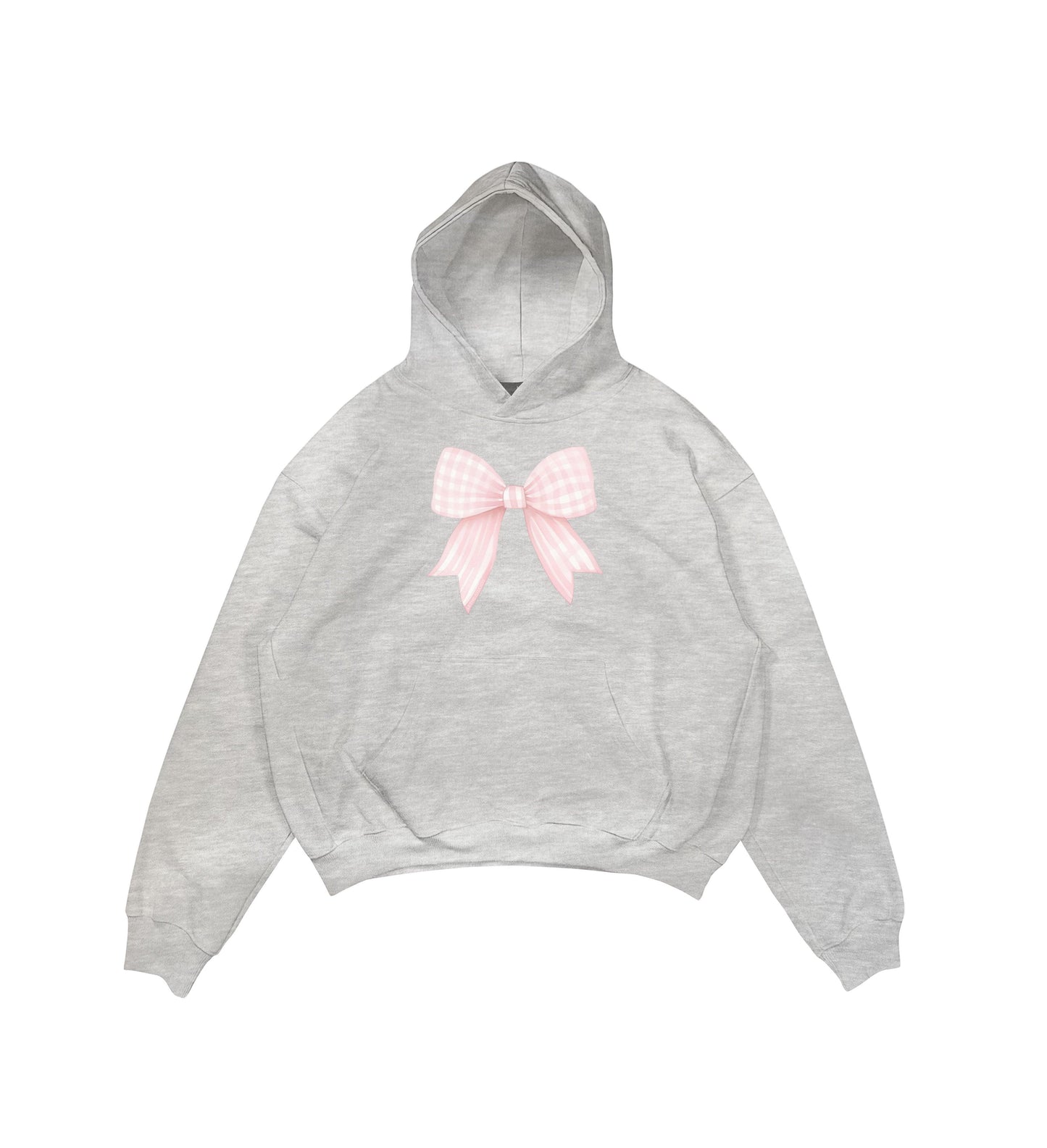 Aesthetic, ribbon desenli, ribbon, coquette, pinterest tarzı baskılı, günlük kullanıma uygun olarak pamuklu kumaştan üretilmiş oversize gri hoodie.
