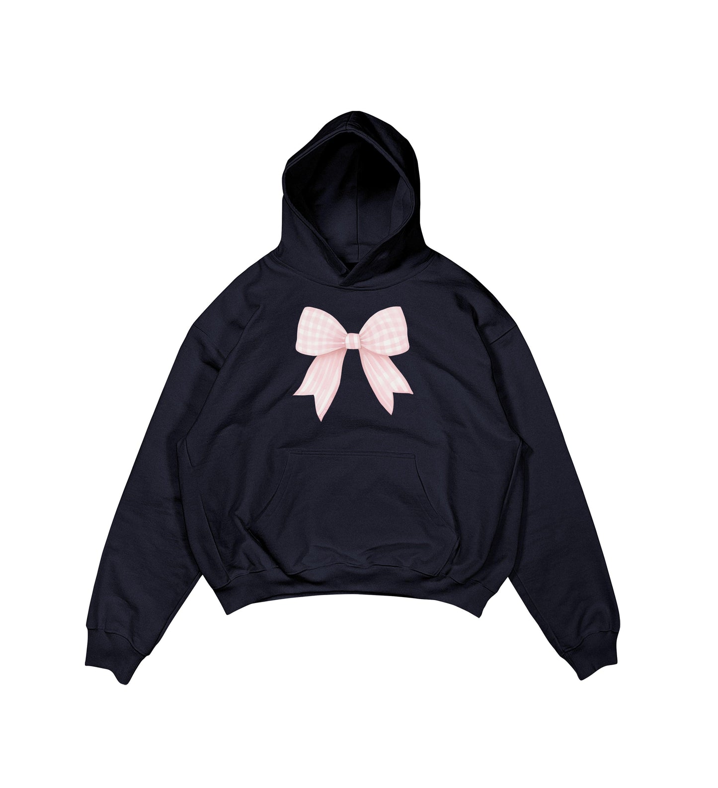 Aesthetic, ribbon desenli, ribbon, coquette, pinterest tarzı baskılı, günlük kullanıma uygun olarak pamuklu kumaştan üretilmiş oversize koyu lacivert hoodie.
