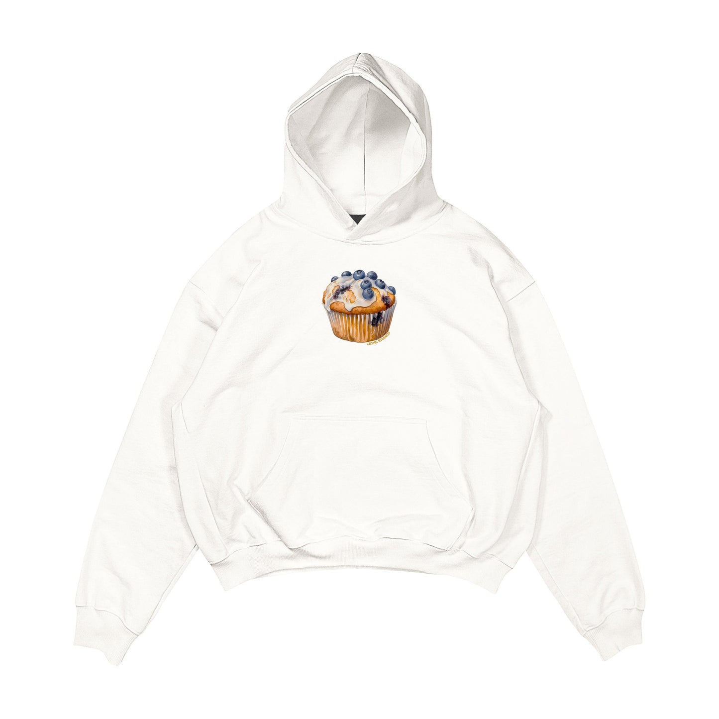 Aesthetic, cupcake desenli, cozy, pinterest tarzı, günlük kullanıma uygun olarak pamuklu kumaştan üretilmiş oversize ekru renk hoodie.