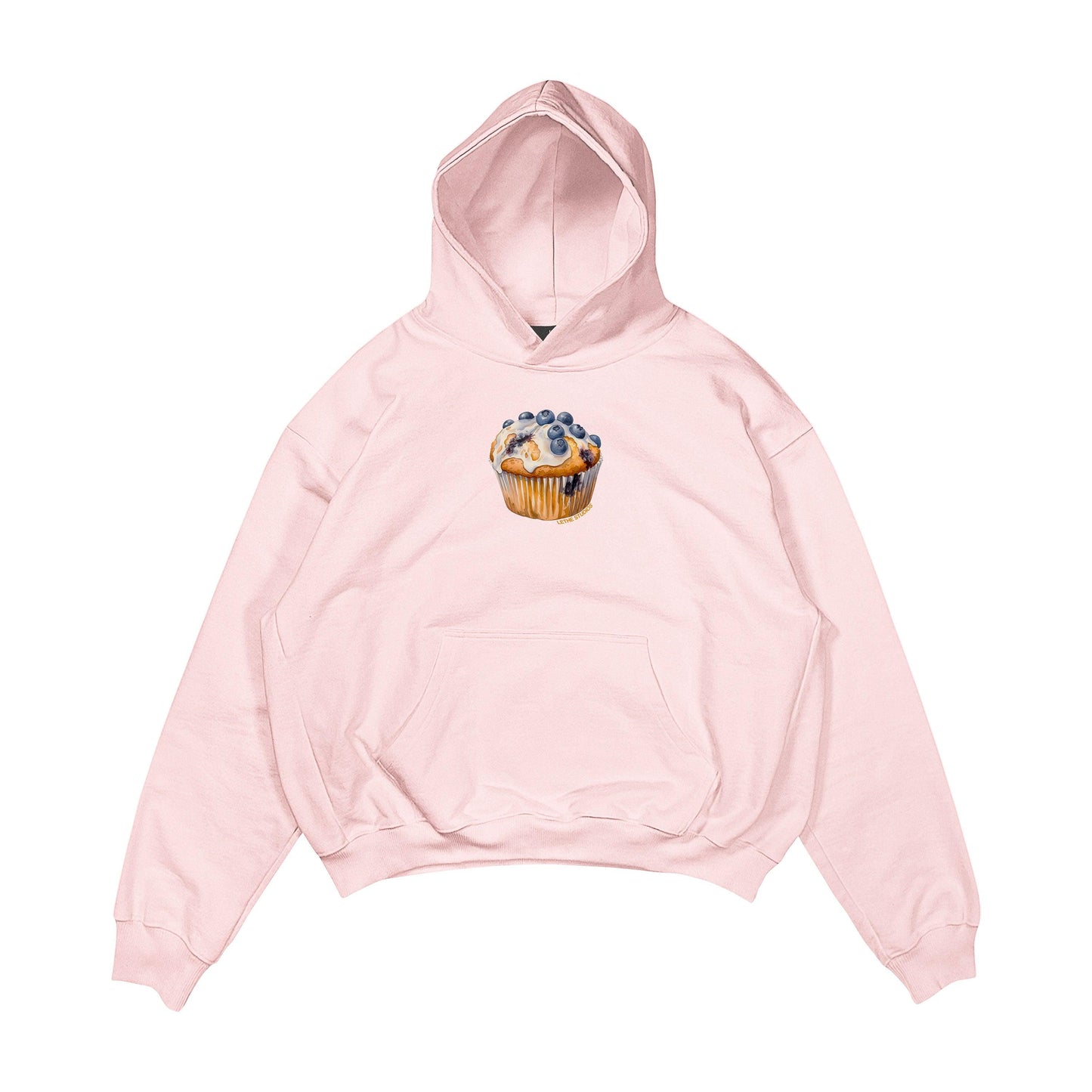 Aesthetic, cupcake desenli, cozy, pinterest tarzı, günlük kullanıma uygun olarak pamuklu kumaştan üretilmiş oversize pembe renk hoodie.