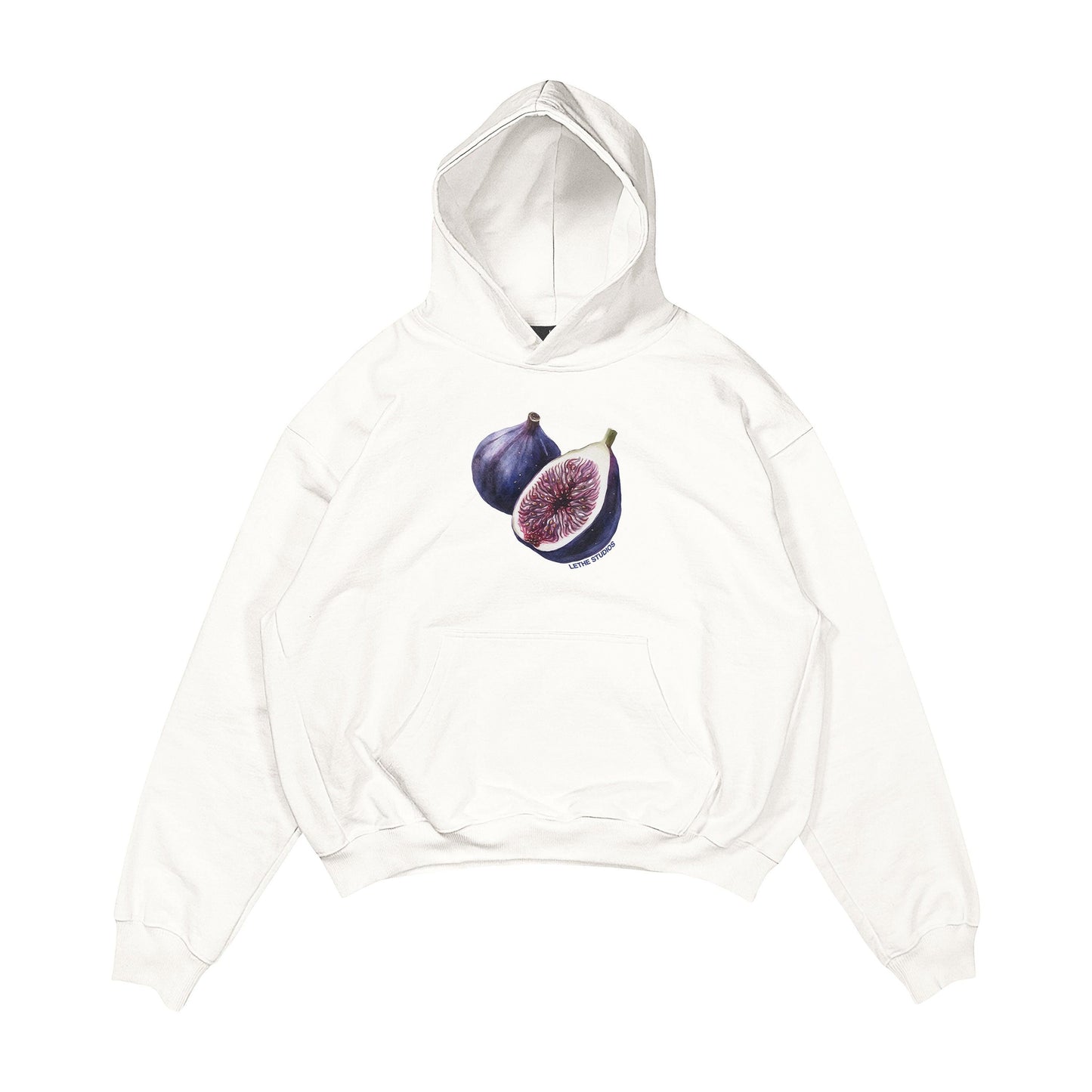 Aesthetic, incir desenli, cozy, pinterest tarzı, günlük kullanıma uygun olarak pamuklu kumaştan üretilmiş oversize ekru renk hoodie.