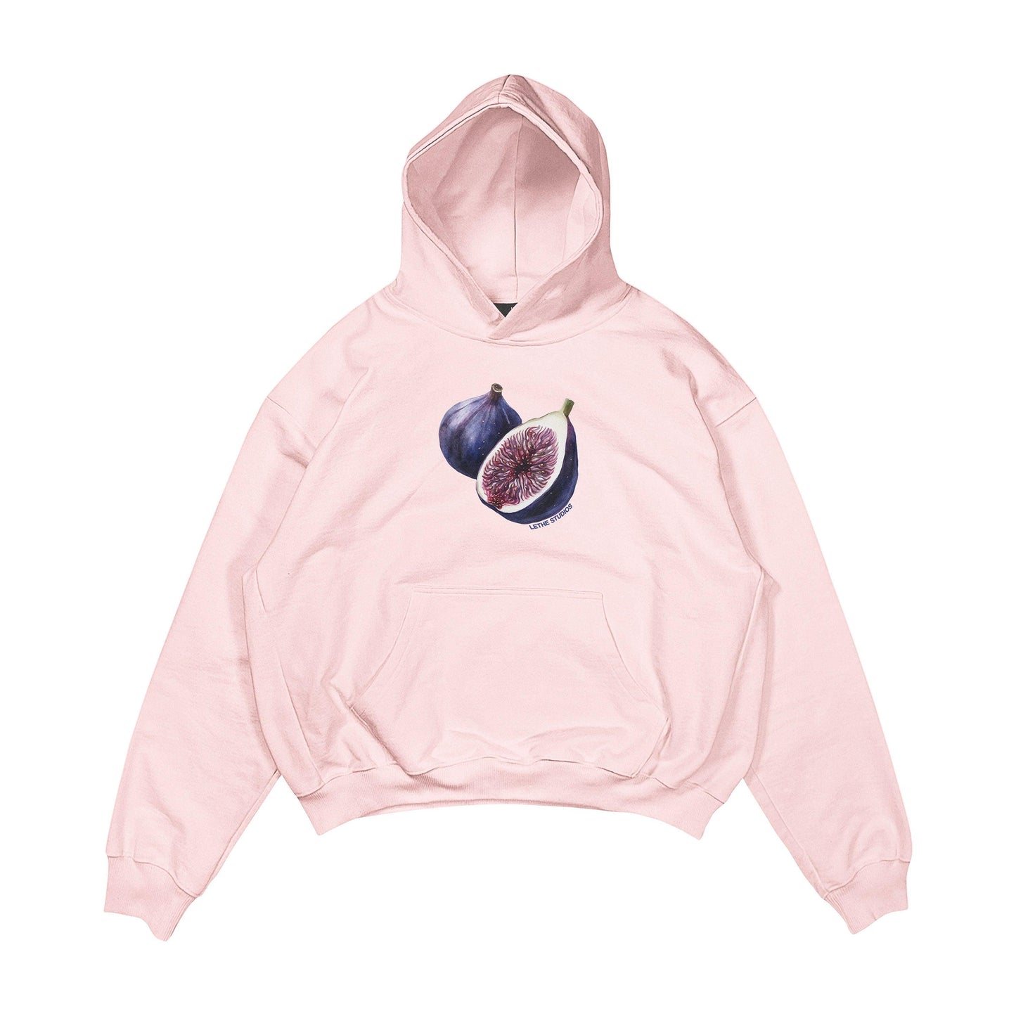 Aesthetic, incir desenli, cozy, pinterest tarzı, günlük kullanıma uygun olarak pamuklu kumaştan üretilmiş oversize pembe renk hoodie.
