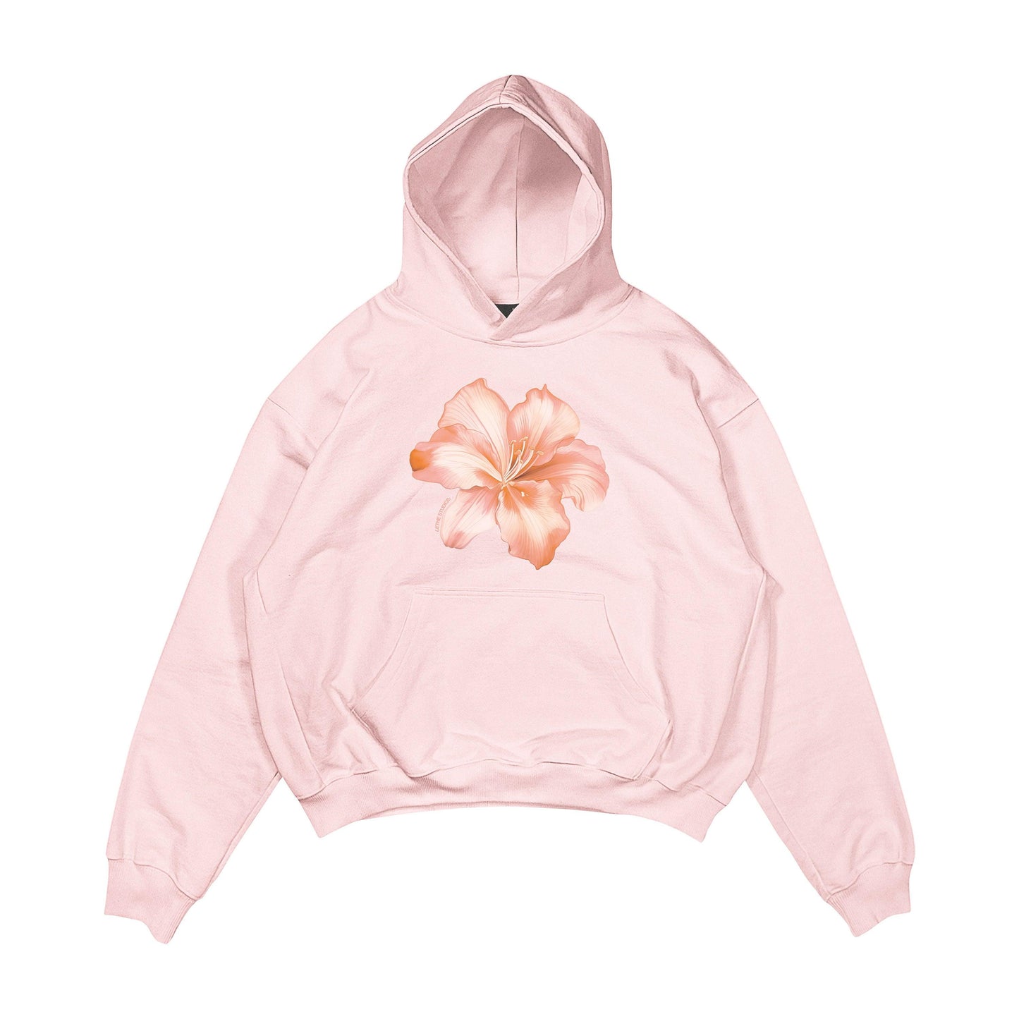 Aesthetic, hibiscus desenli, cozy, pinterest tarzı, günlük kullanıma uygun olarak pamuklu kumaştan üretilmiş oversize pembe renk hoodie.