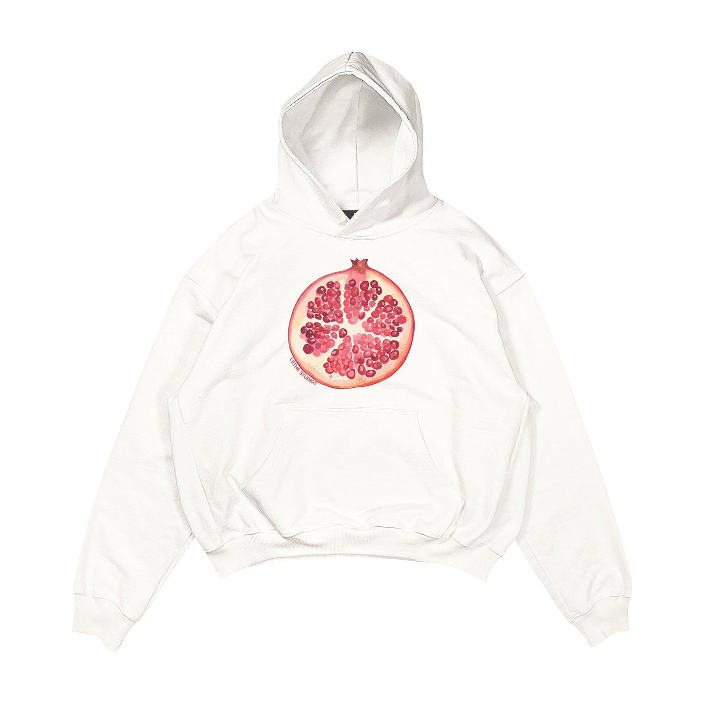Aesthetic, nar desenli, cozy, pinterest tarzı, günlük kullanıma uygun olarak pamuklu kumaştan üretilmiş oversize ekru renk hoodie.
