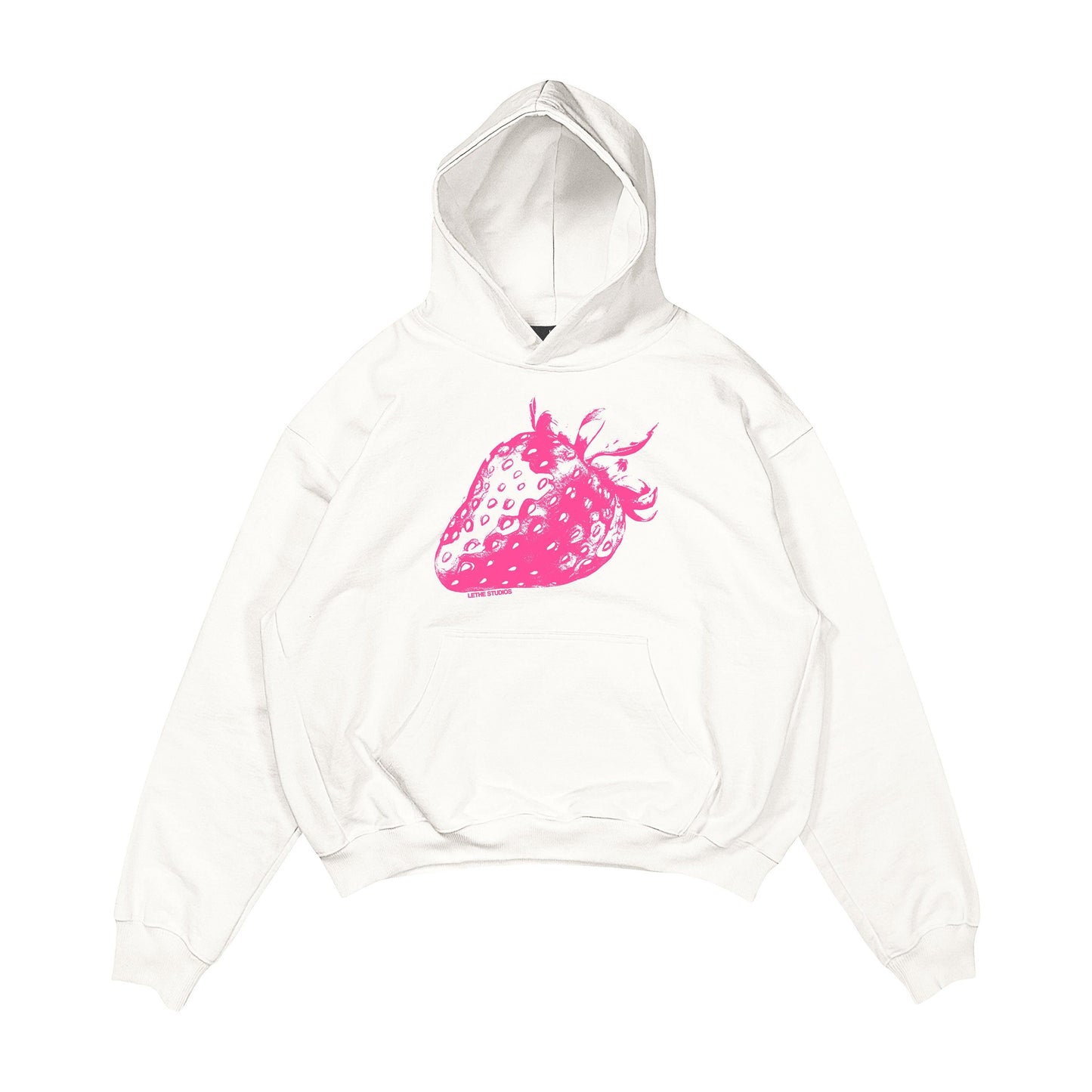 Aesthetic, çilek desenli, cozy, pinterest tarzı, günlük kullanıma uygun olarak pamuklu kumaştan üretilmiş oversize ekru renk hoodie.
