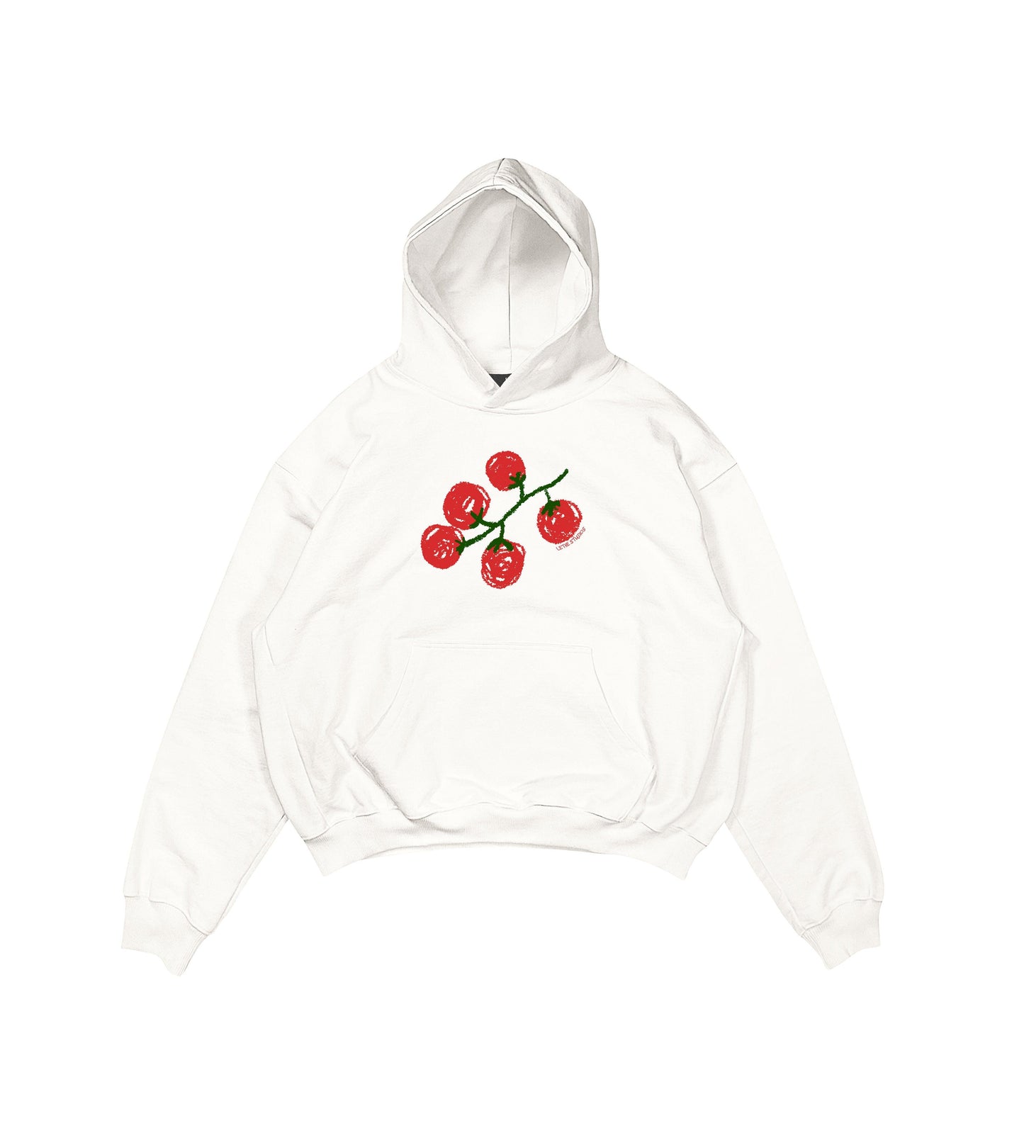 Aesthetic, tomatoes desenli, pinterest tarzı, günlük kullanıma uygun olarak pamuklu kumaştan üretilmiş oversize ekru renk hoodie.