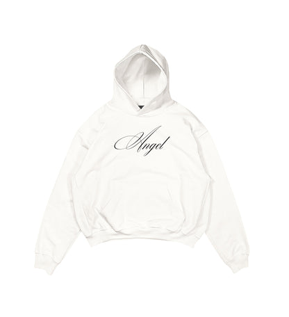 Aesthetic, angel desenli, pinterest tarzı, günlük kullanıma uygun olarak pamuklu kumaştan üretilmiş oversize ekru renk hoodie.