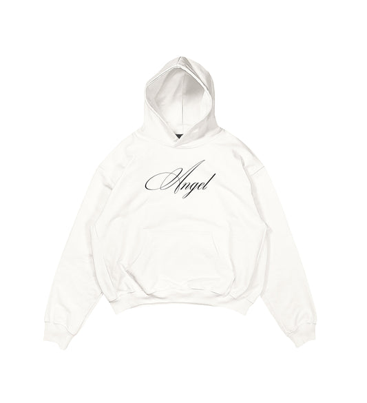 Aesthetic, angel desenli, pinterest tarzı, günlük kullanıma uygun olarak pamuklu kumaştan üretilmiş oversize ekru renk hoodie.