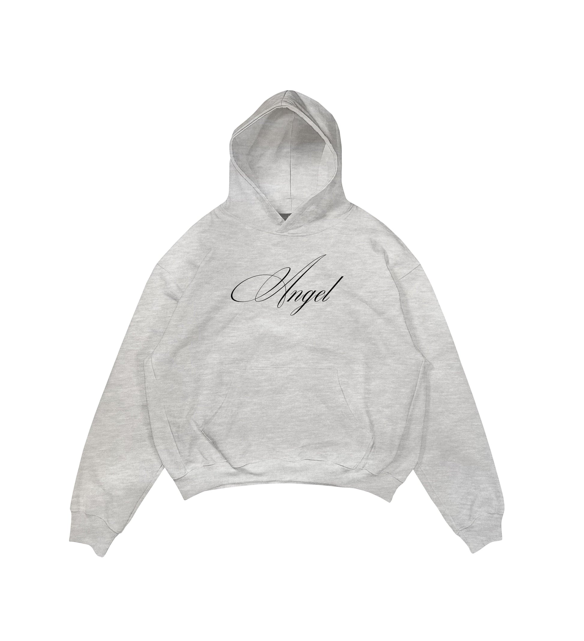 Aesthetic, angel desenli, pinterest tarzı, günlük kullanıma uygun olarak pamuklu kumaştan üretilmiş oversize gri renk hoodie.