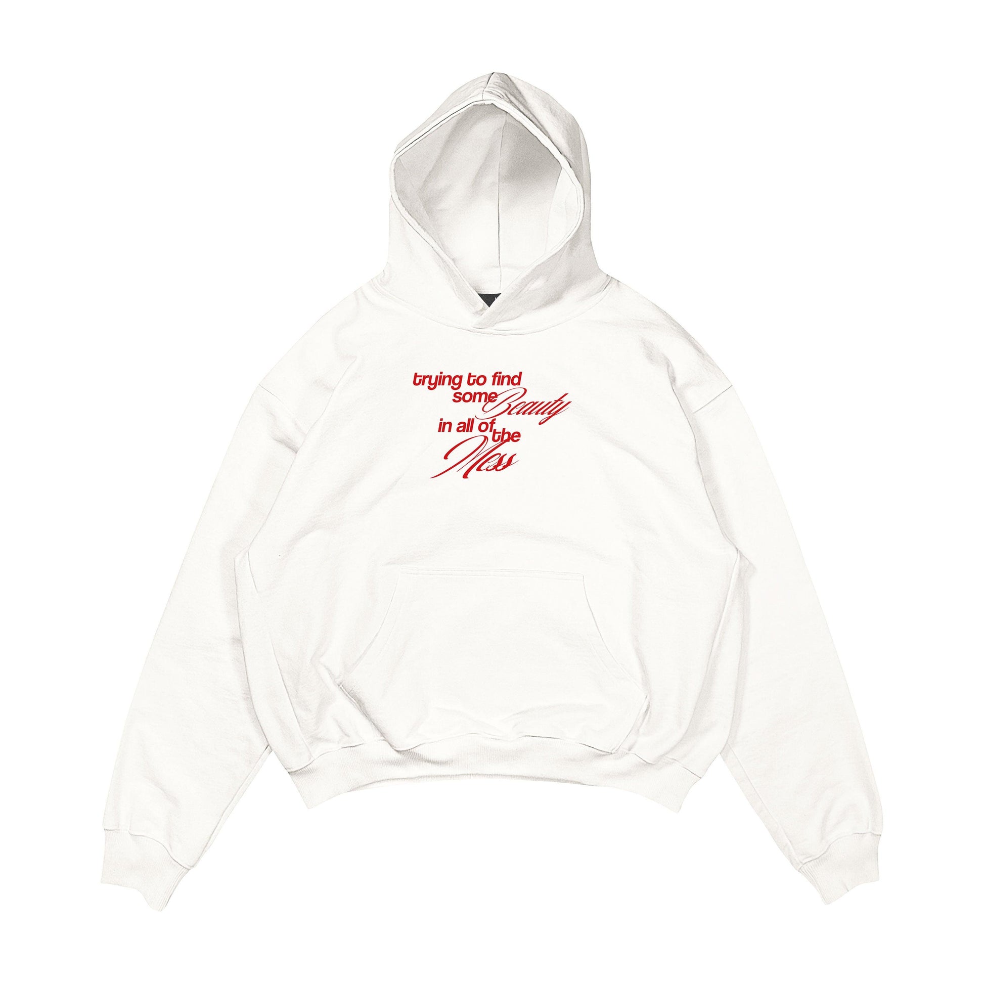 Aesthetic, aşk desenli, pinterest tarzı, günlük kullanıma uygun olarak pamuklu kumaştan üretilmiş oversize ekru renk hoodie.