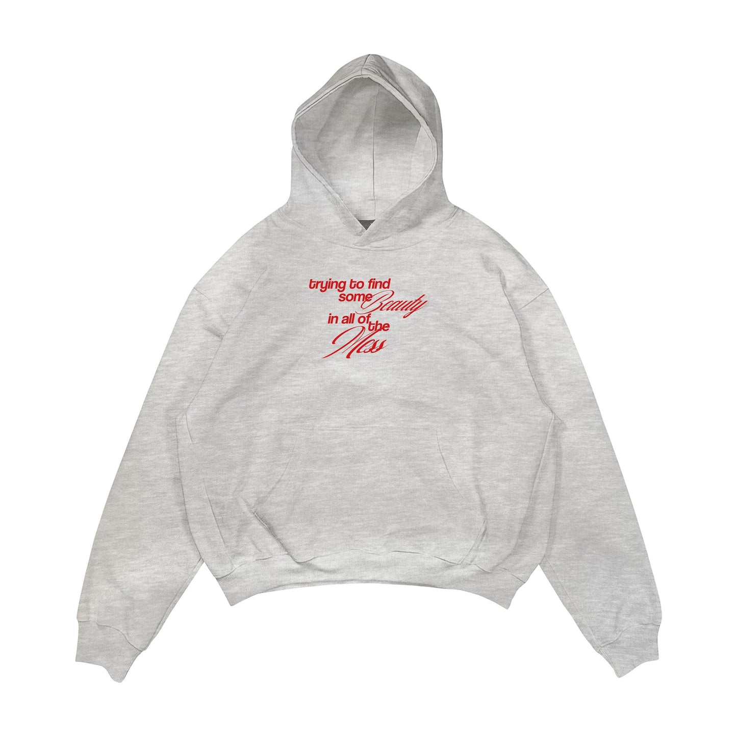 Aesthetic, aşk desenli, pinterest tarzı, günlük kullanıma uygun olarak pamuklu kumaştan üretilmiş oversize gri renk hoodie.