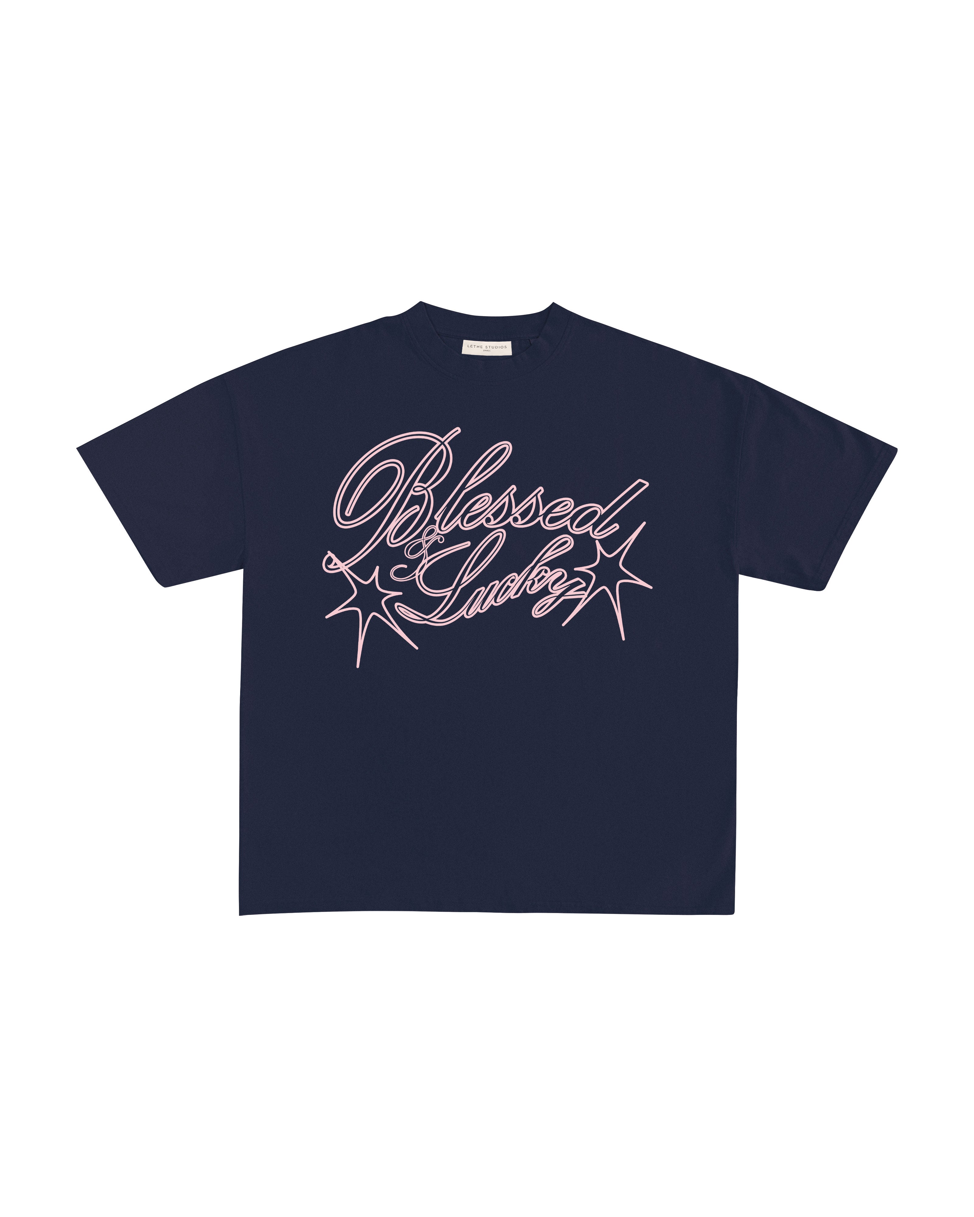 BLESSED AND LUCKY T-SHIRT 017 - LACİVERT, MEDIUM