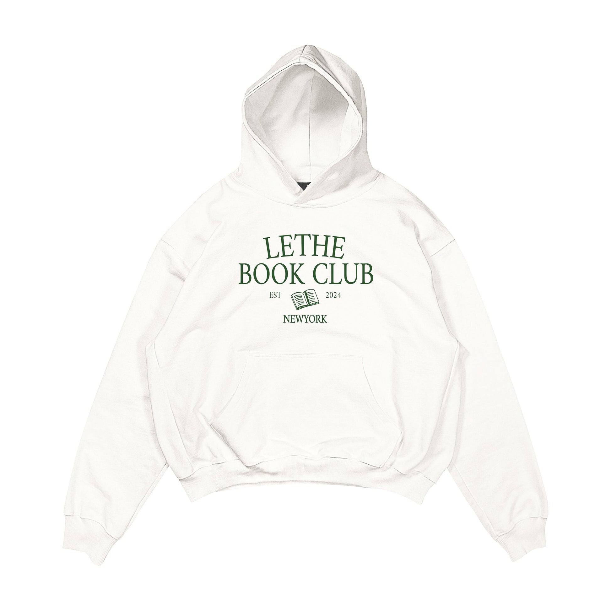 Aesthetic, book club desenli, kitap okumayı sevenlere uygun, cozy, günlük kullanıma uygun olarak pamuklu kumaştan üretilmiş oversize ekru renk hoodie.