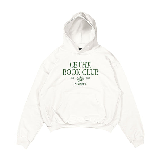 Aesthetic, book club desenli, kitap okumayı sevenlere uygun, cozy, günlük kullanıma uygun olarak pamuklu kumaştan üretilmiş oversize ekru renk hoodie.