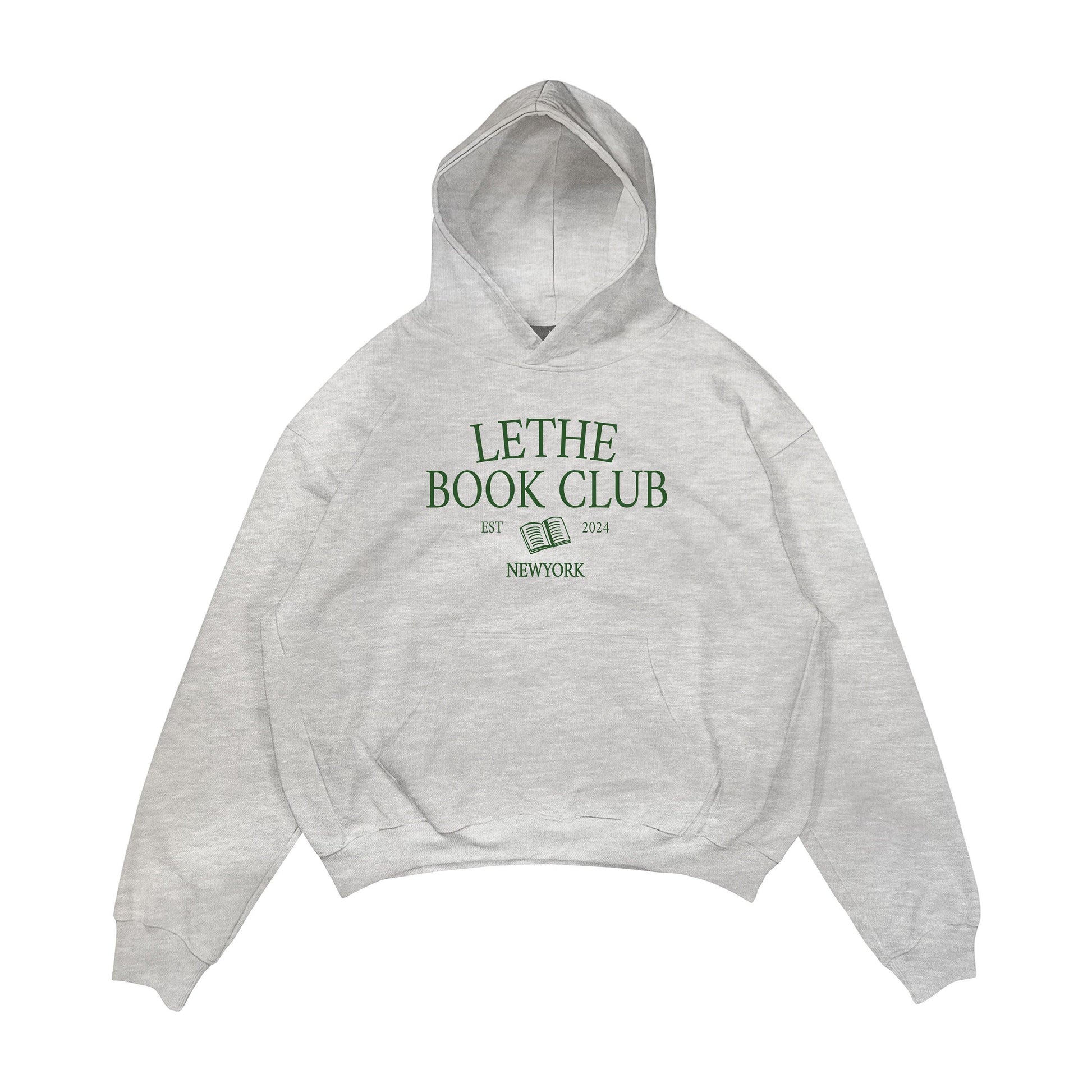 Aesthetic, book club desenli, kitap okumayı sevenlere uygun, cozy, günlük kullanıma uygun olarak pamuklu kumaştan üretilmiş oversize gri renk hoodie.