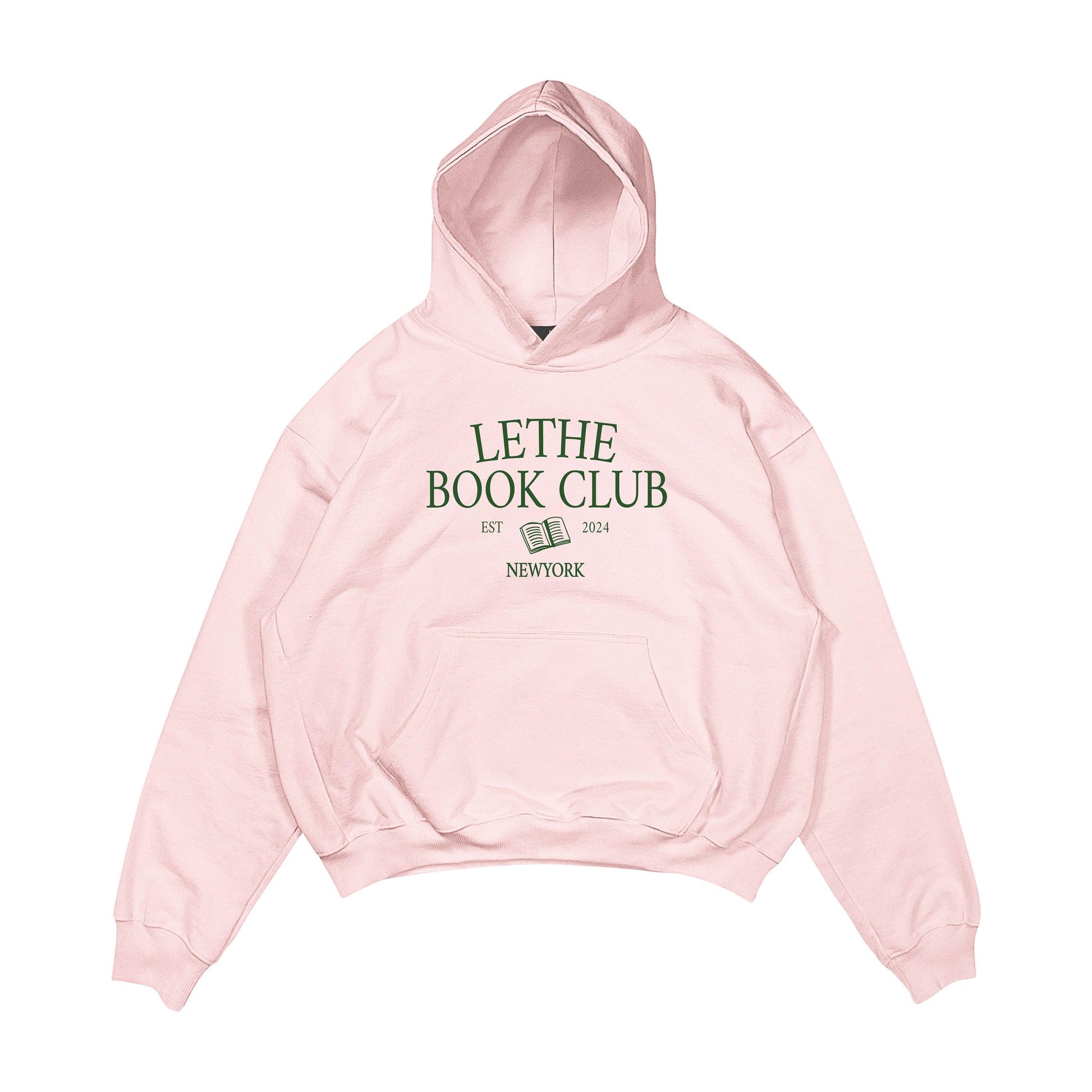 Aesthetic, book club desenli, kitap okumayı sevenlere uygun, cozy, günlük kullanıma uygun olarak pamuklu kumaştan üretilmiş oversize pembe renk hoodie.