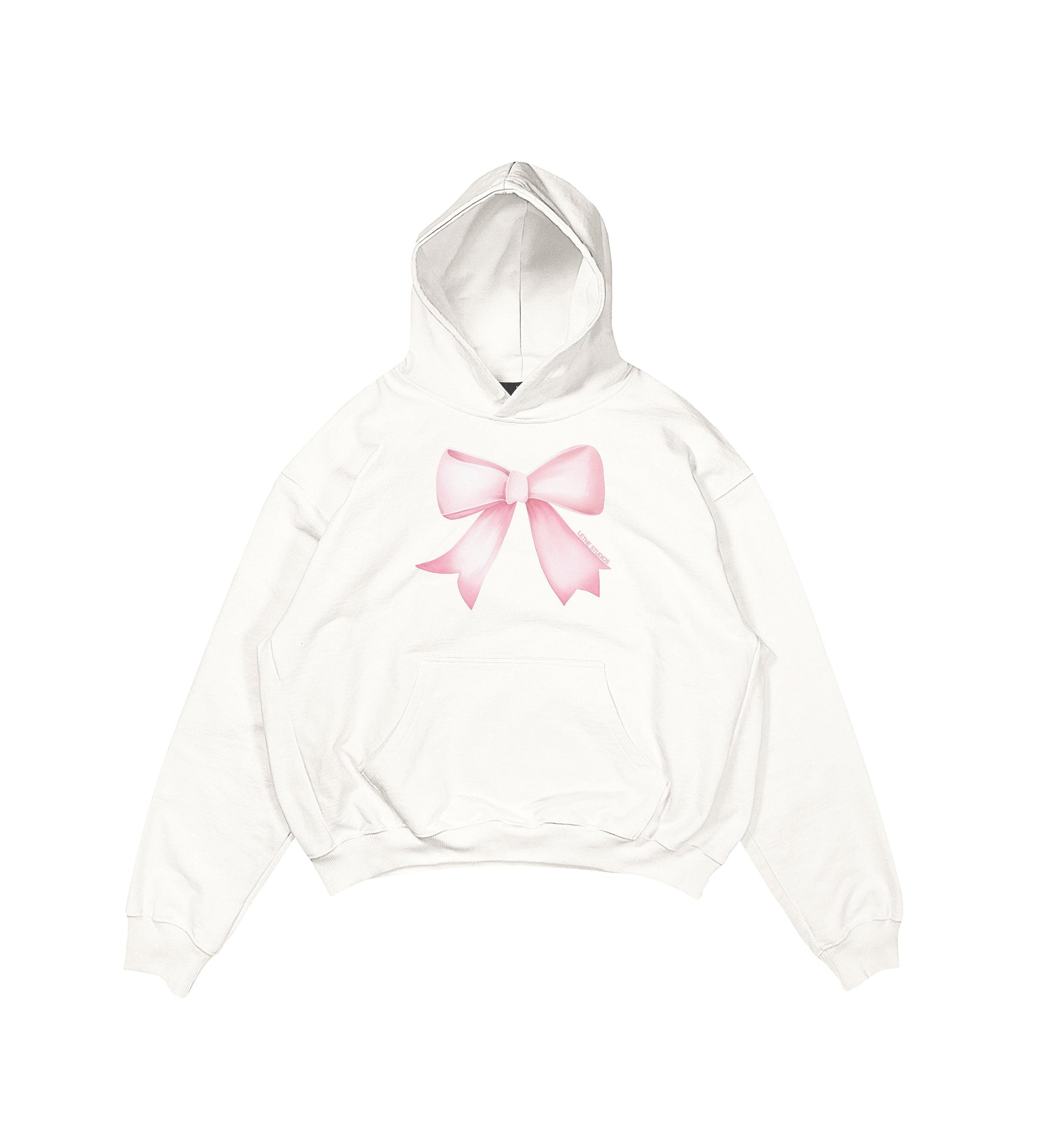 Aesthetic, kurdele desenli, ribbon, coquette, pinterest tarzı baskılı, günlük kullanıma uygun olarak pamuklu kumaştan üretilmiş oversize ekru hoodie.