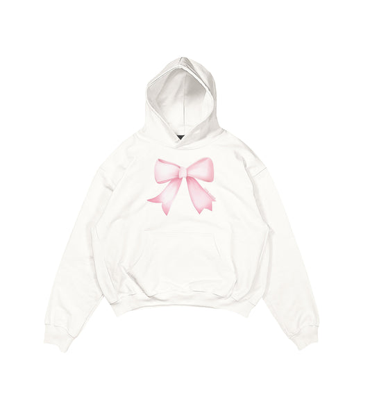Aesthetic, kurdele desenli, ribbon, coquette, pinterest tarzı baskılı, günlük kullanıma uygun olarak pamuklu kumaştan üretilmiş oversize ekru hoodie.