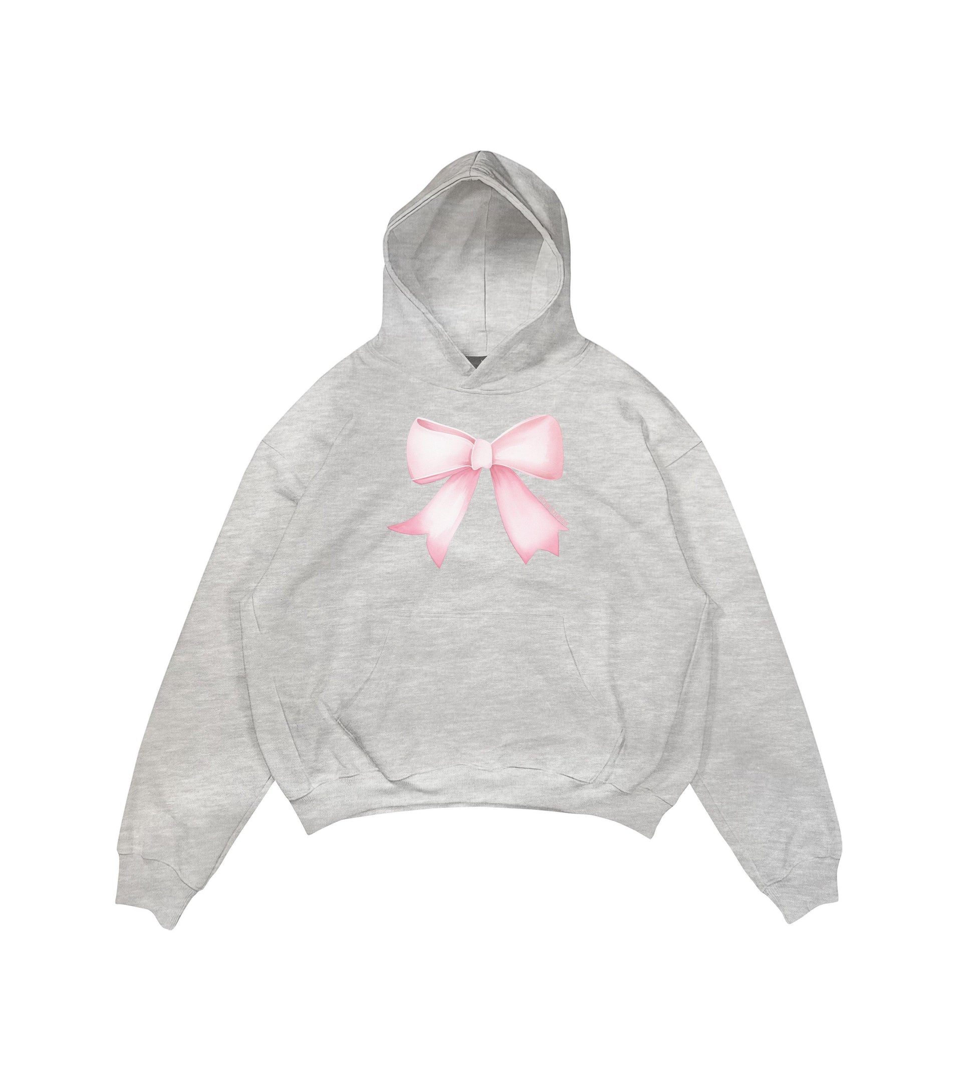 Aesthetic, kurdele desenli, ribbon, coquette, pinterest tarzı baskılı, günlük kullanıma uygun olarak pamuklu kumaştan üretilmiş oversize gri hoodie.