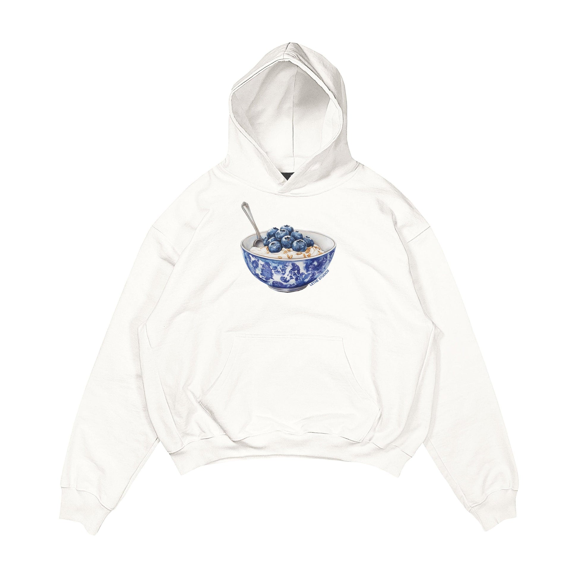 Aesthetic, yabanmersinli yulaf kasesi desenli, cozy, pinterest tarzı, günlük kullanıma uygun olarak pamuklu kumaştan üretilmiş oversize ekru renk hoodie.