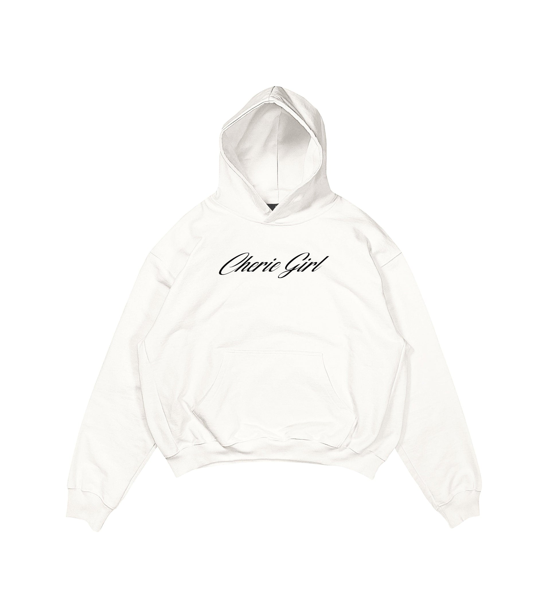 Aesthetic, cherie girl desenli, pinterest tarzı, günlük kullanıma uygun olarak pamuklu kumaştan üretilmiş oversize ekru renk hoodie.