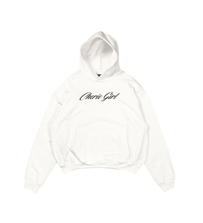 Aesthetic, cherie girl desenli, pinterest tarzı, günlük kullanıma uygun olarak pamuklu kumaştan üretilmiş oversize ekru renk hoodie.