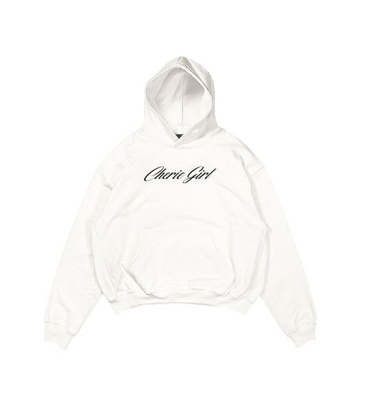Aesthetic, cherie girl desenli, pinterest tarzı, günlük kullanıma uygun olarak pamuklu kumaştan üretilmiş oversize ekru renk hoodie.