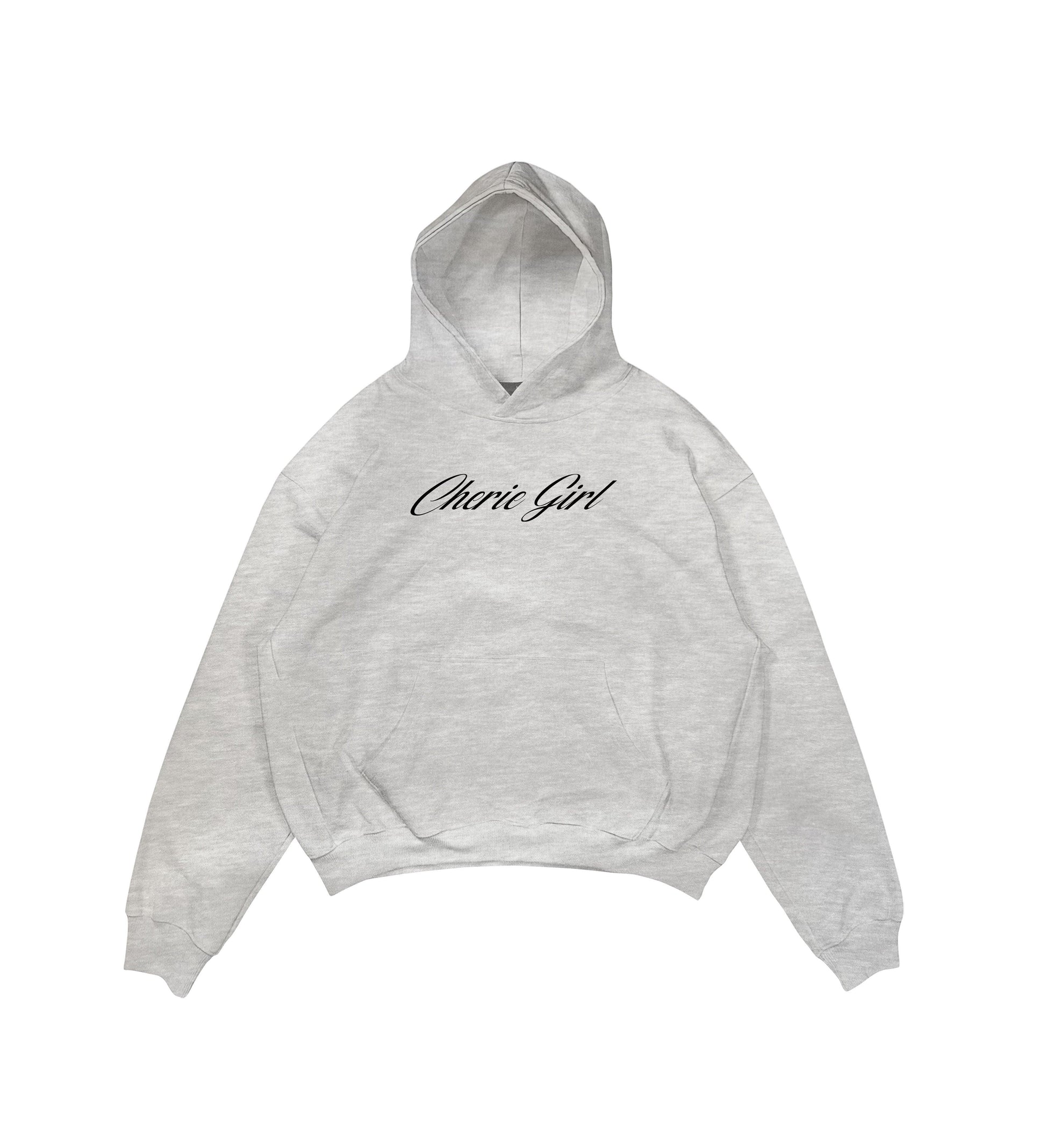 Aesthetic, cherie girl desenli, pinterest tarzı, günlük kullanıma uygun olarak pamuklu kumaştan üretilmiş oversize gri renk hoodie.