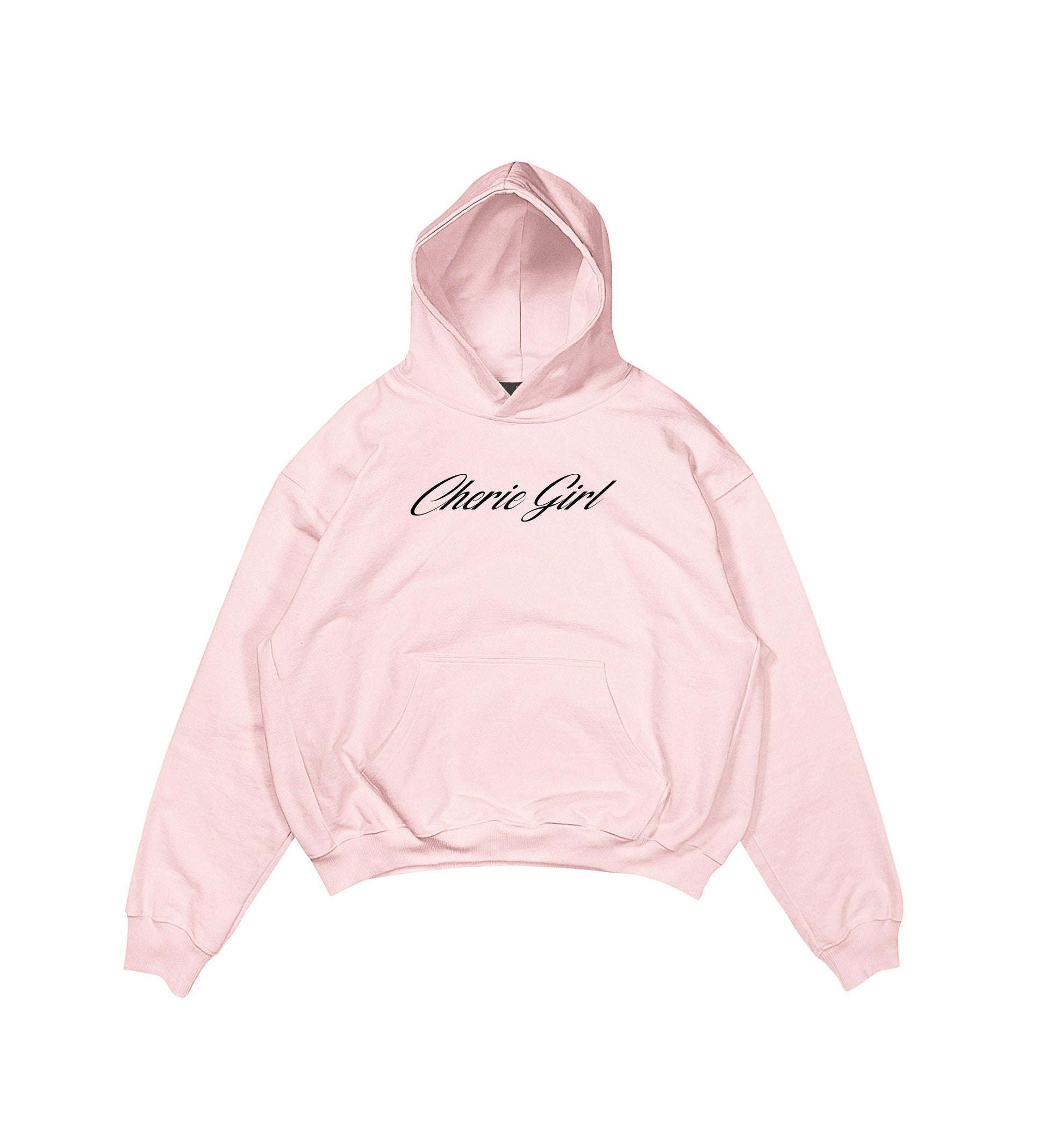 Aesthetic, cherie girl desenli, pinterest tarzı, günlük kullanıma uygun olarak pamuklu kumaştan üretilmiş oversize pembe renk hoodie.