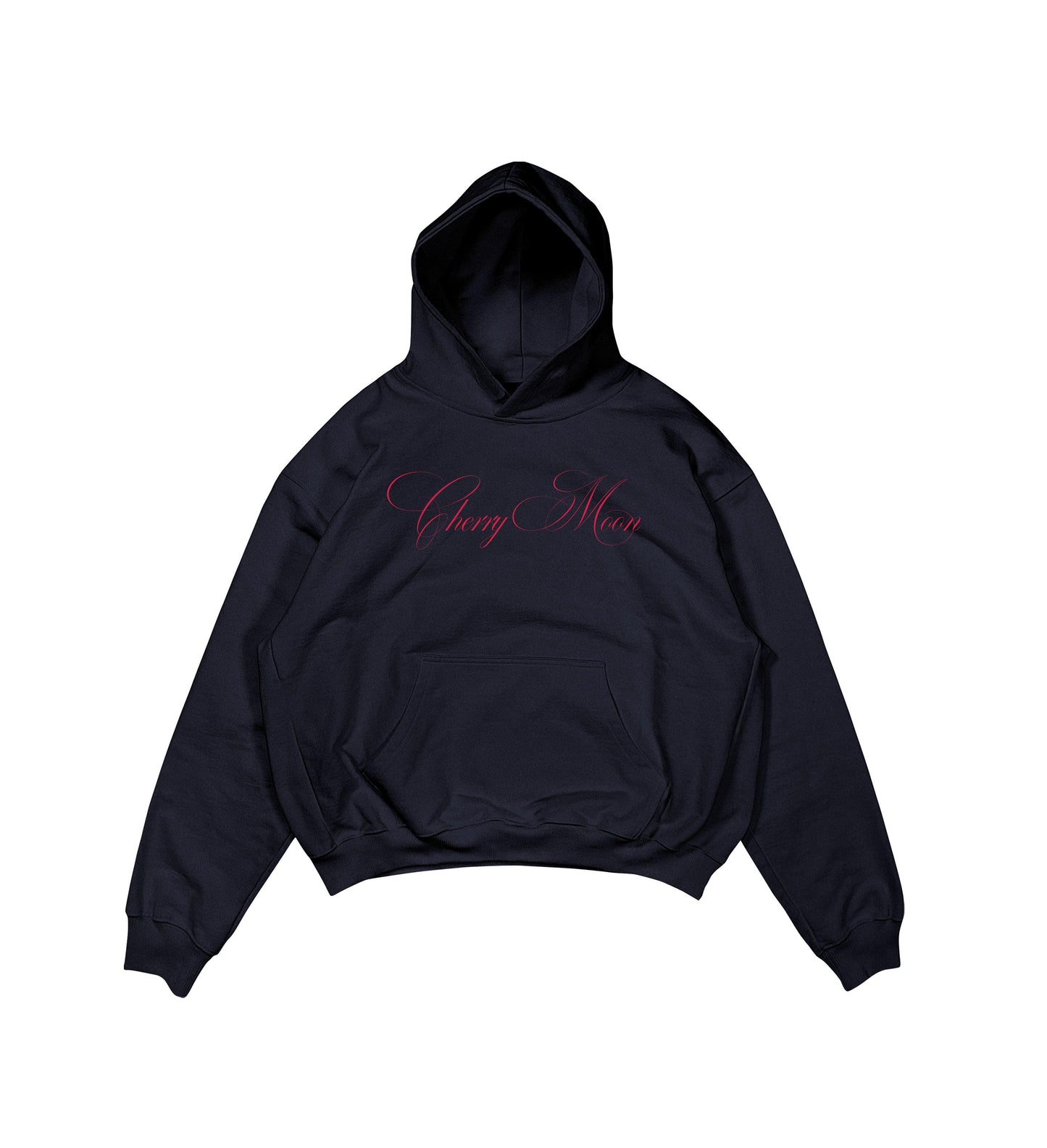 Aesthetic, cherry moon desenli, pinterest tarzı, günlük kullanıma uygun olarak pamuklu kumaştan üretilmiş oversize koyu lacivert renk hoodie.