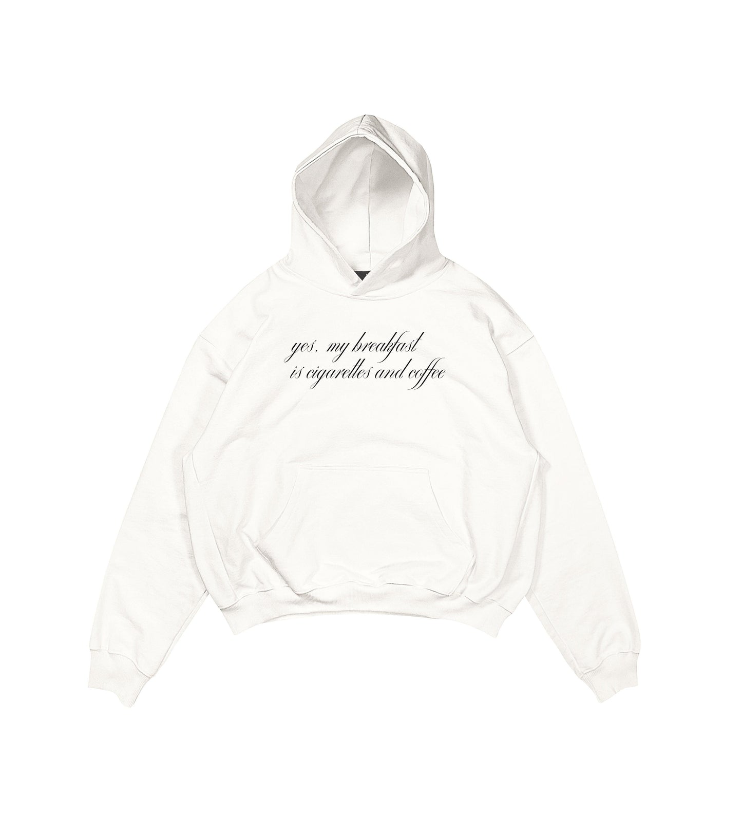 Aesthetic, cigarettes & coffee desenli, pinterest tarzı, günlük kullanıma uygun olarak pamuklu kumaştan üretilmiş oversize ekru renk hoodie.
