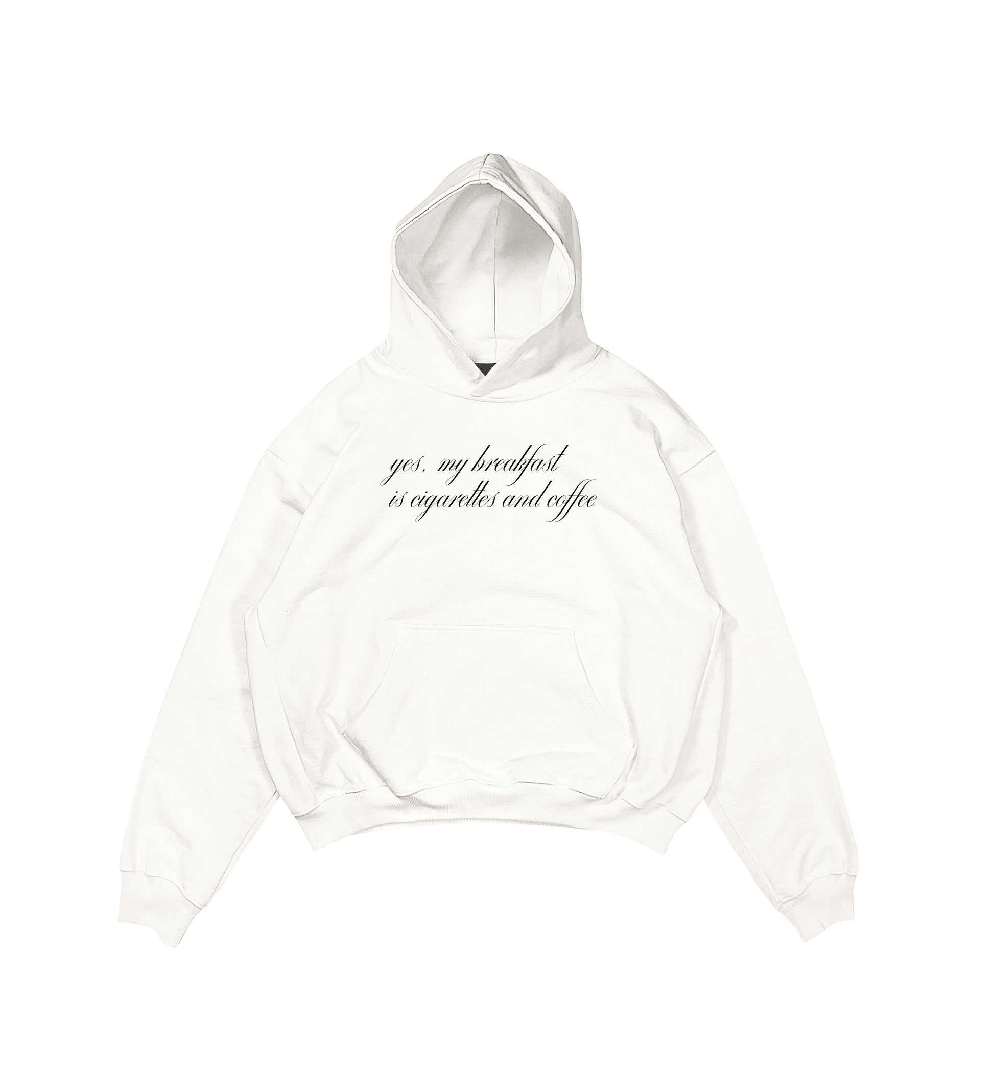 Aesthetic, cigarettes & coffee desenli, pinterest tarzı, günlük kullanıma uygun olarak pamuklu kumaştan üretilmiş oversize ekru renk hoodie.