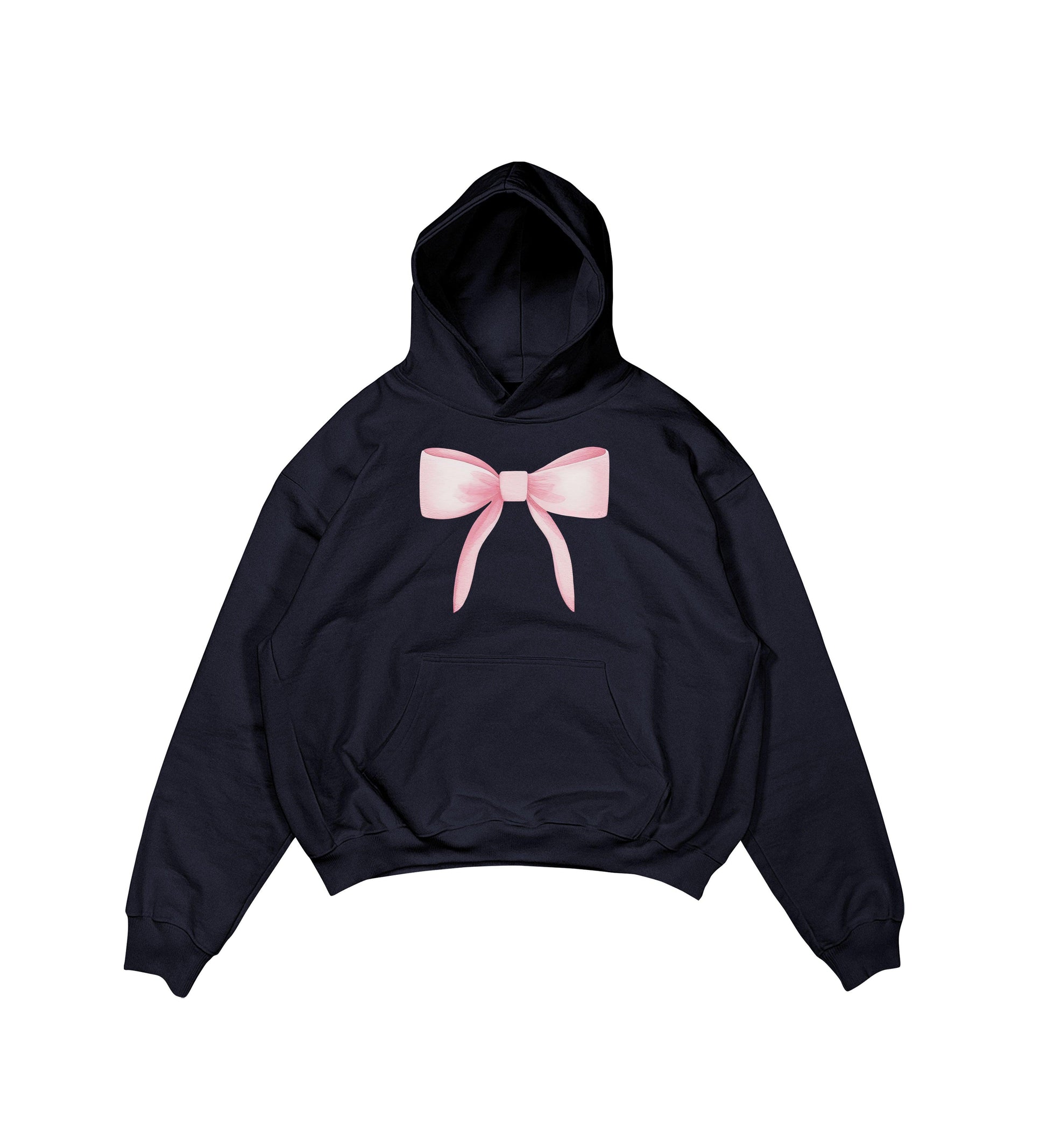 Aesthetic, ribbon desenli, ribbon, coquette, pinterest tarzı baskılı, günlük kullanıma uygun olarak pamuklu kumaştan üretilmiş oversize koyu lacivert hoodie.
