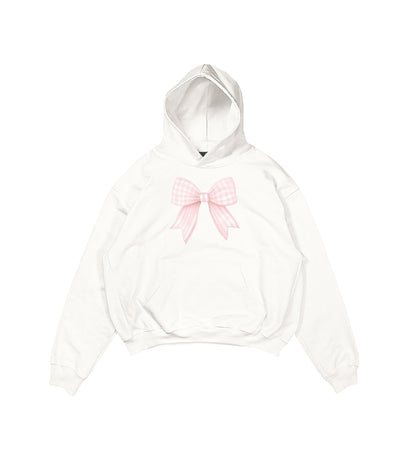 Aesthetic, ribbon desenli, ribbon, coquette, pinterest tarzı baskılı, günlük kullanıma uygun olarak pamuklu kumaştan üretilmiş oversize ekru hoodie.