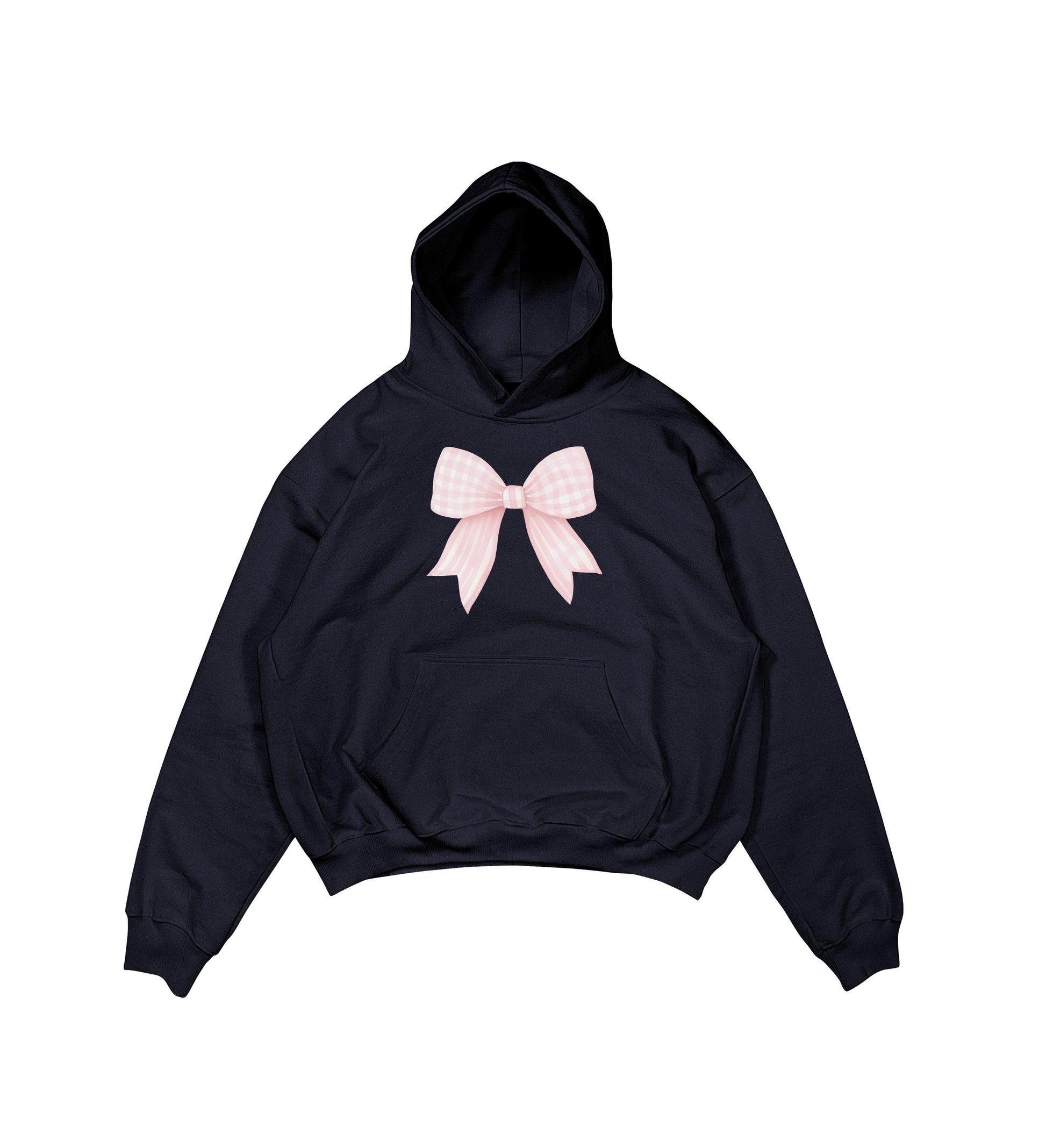 Aesthetic, ribbon desenli, ribbon, coquette, pinterest tarzı baskılı, günlük kullanıma uygun olarak pamuklu kumaştan üretilmiş oversize koyu lacivert hoodie.
