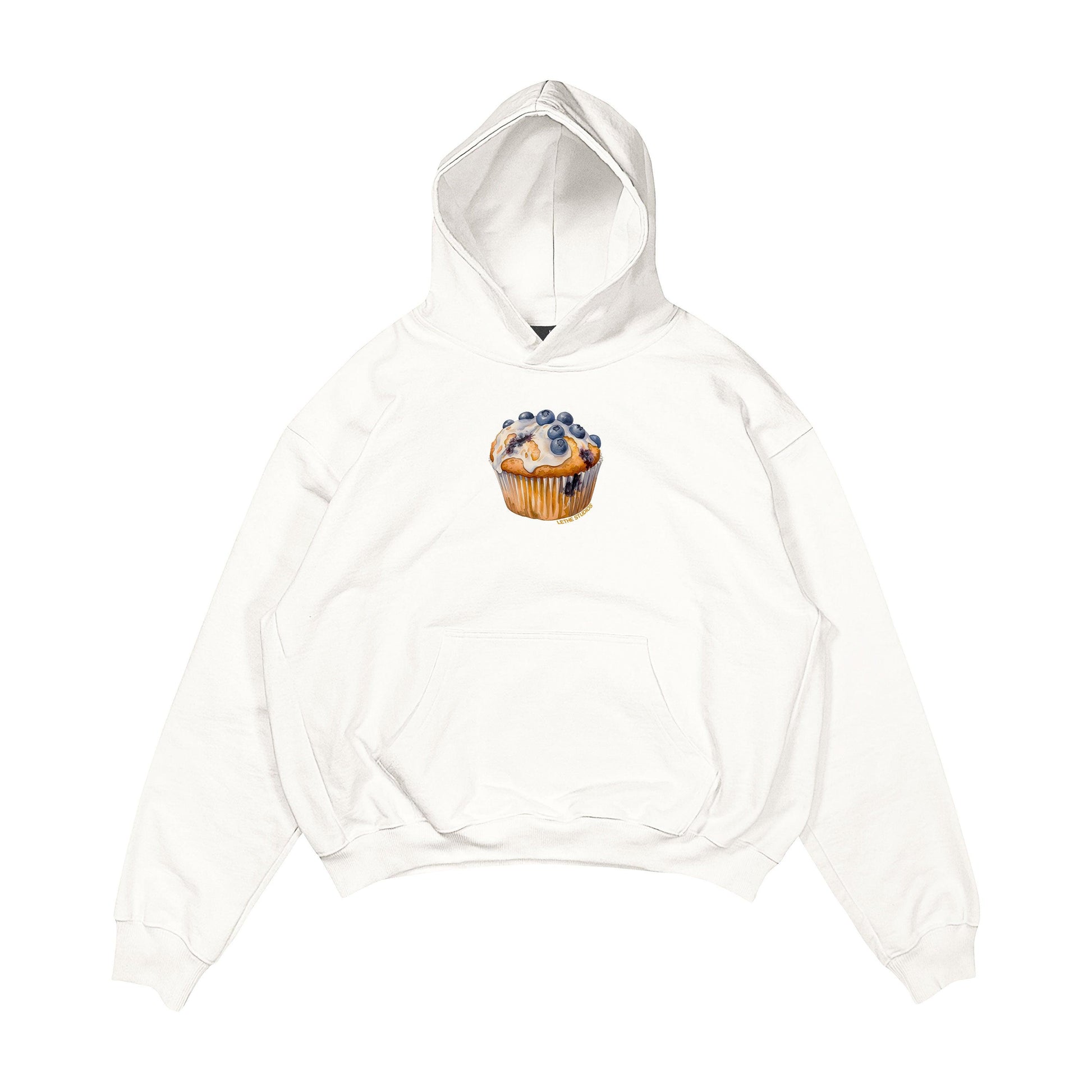 Aesthetic, cupcake desenli, cozy, pinterest tarzı, günlük kullanıma uygun olarak pamuklu kumaştan üretilmiş oversize ekru renk hoodie.