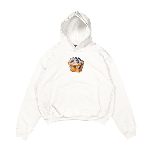 Aesthetic, cupcake desenli, cozy, pinterest tarzı, günlük kullanıma uygun olarak pamuklu kumaştan üretilmiş oversize ekru renk hoodie.