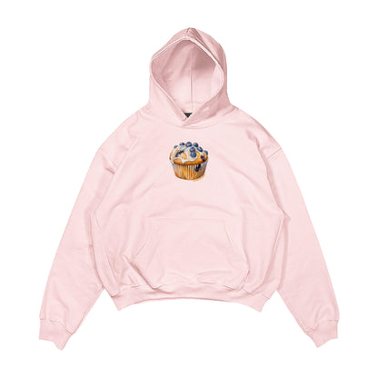 Aesthetic, cupcake desenli, cozy, pinterest tarzı, günlük kullanıma uygun olarak pamuklu kumaştan üretilmiş oversize pembe renk hoodie.